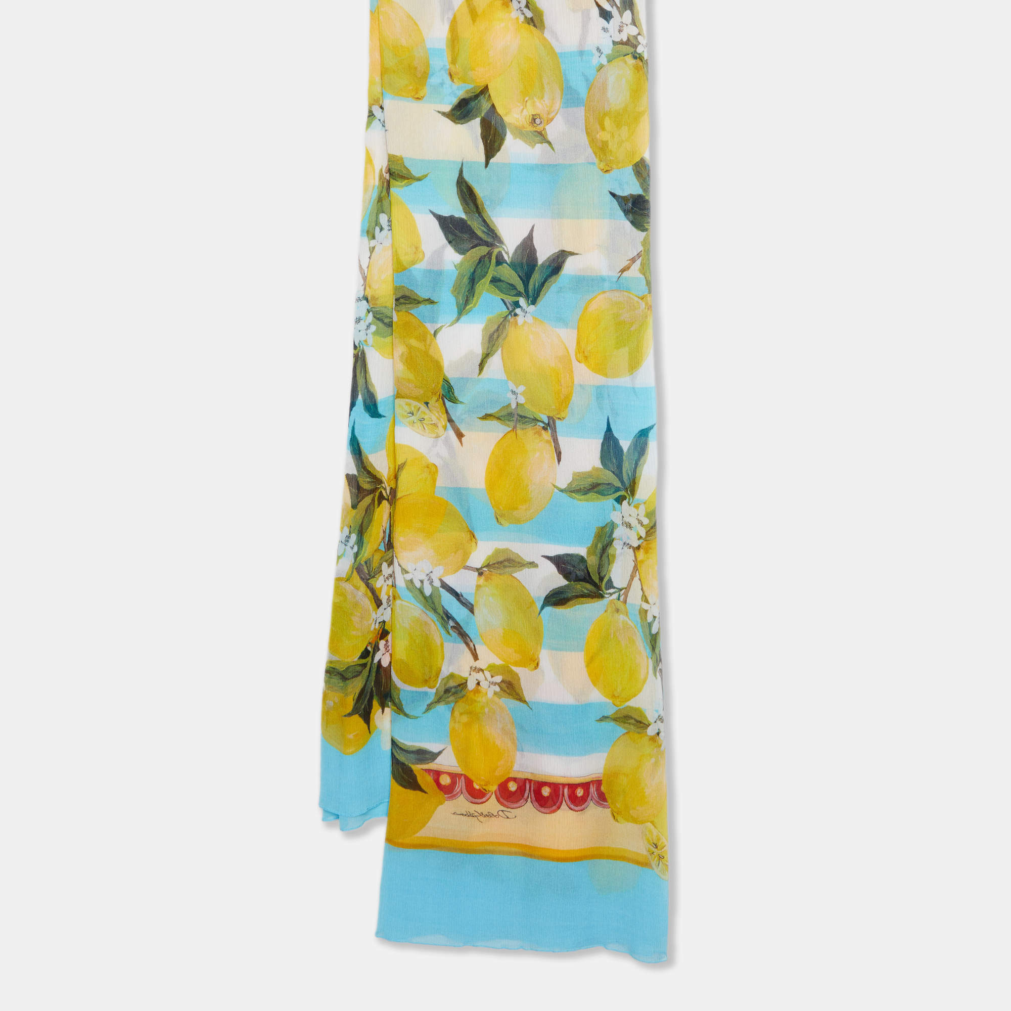 Pre Owned Dolce & Gabbana Blue Lemon Print Silk Georgette Stole 