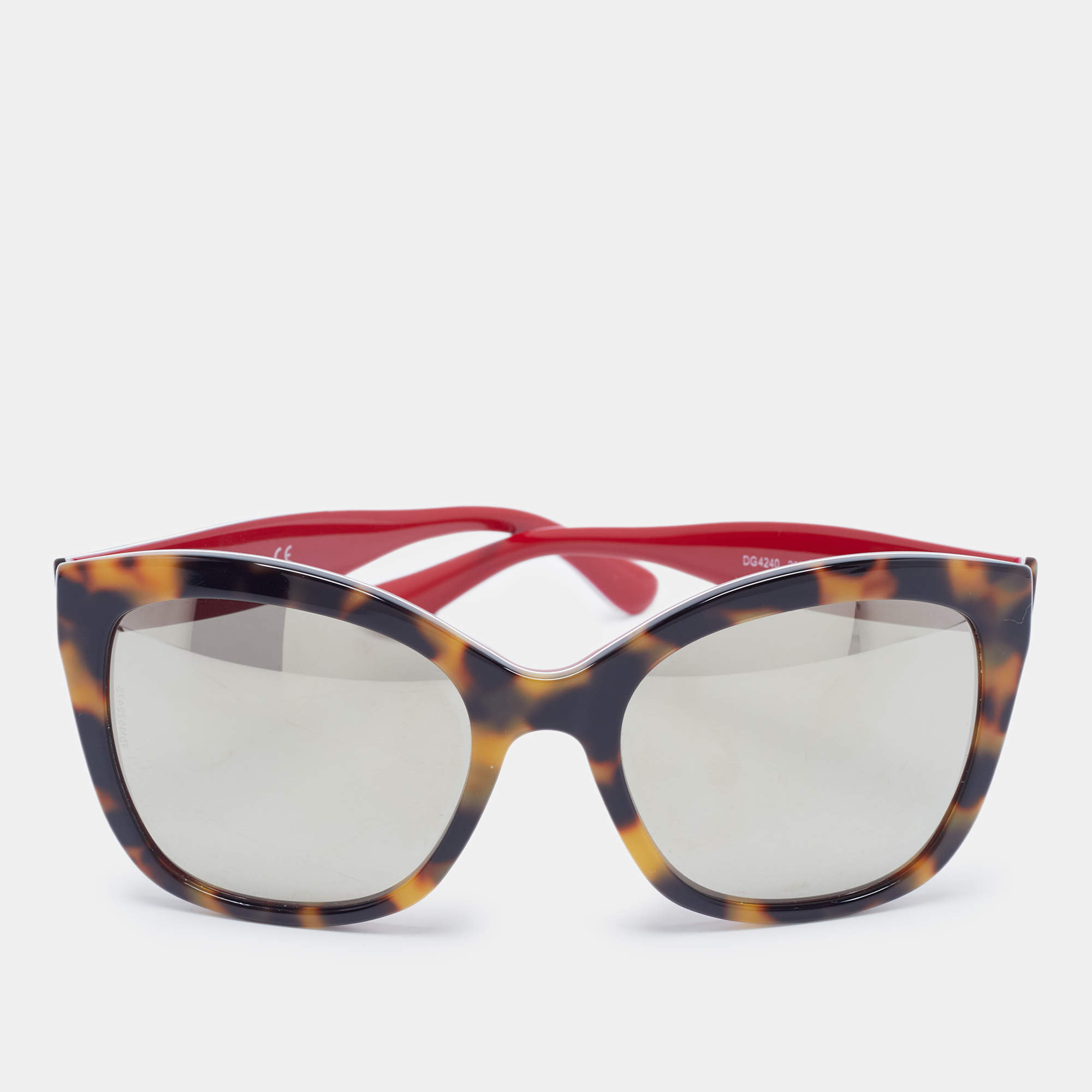 Pre Owned Dolce & Gabbana Tortoise Brown Mirrored DG 4240 Butterfly Sunglasses