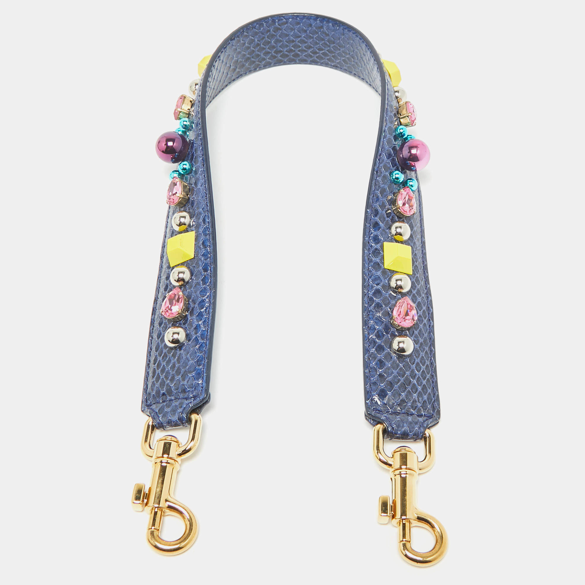 Pre Owned Dolce & Gabbana Blue Snakeskin Embellished Shoulder Bag Strap