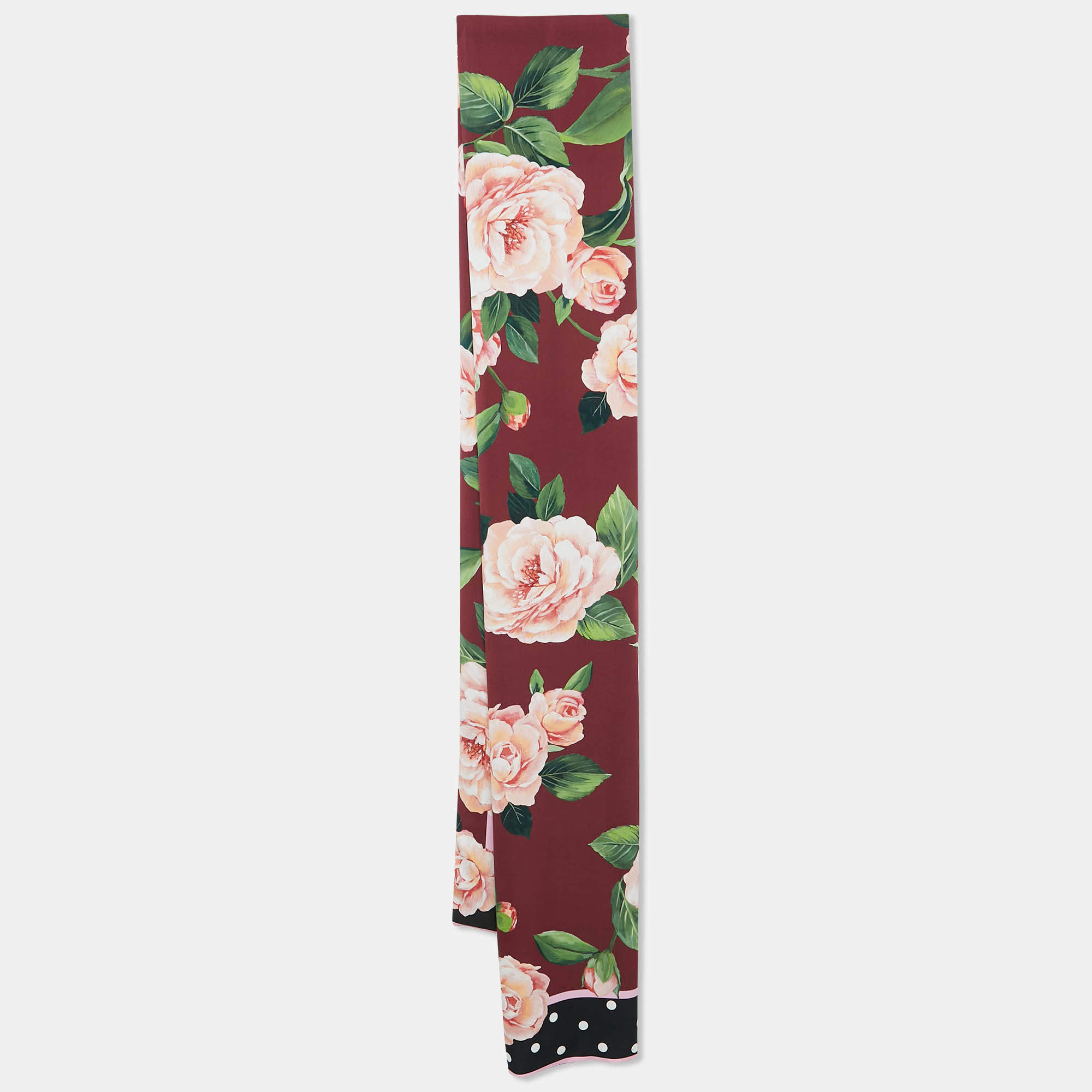 Pre Owned Dolce & Gabbana Exclusive Burgundy Rose Print Silk Scarf