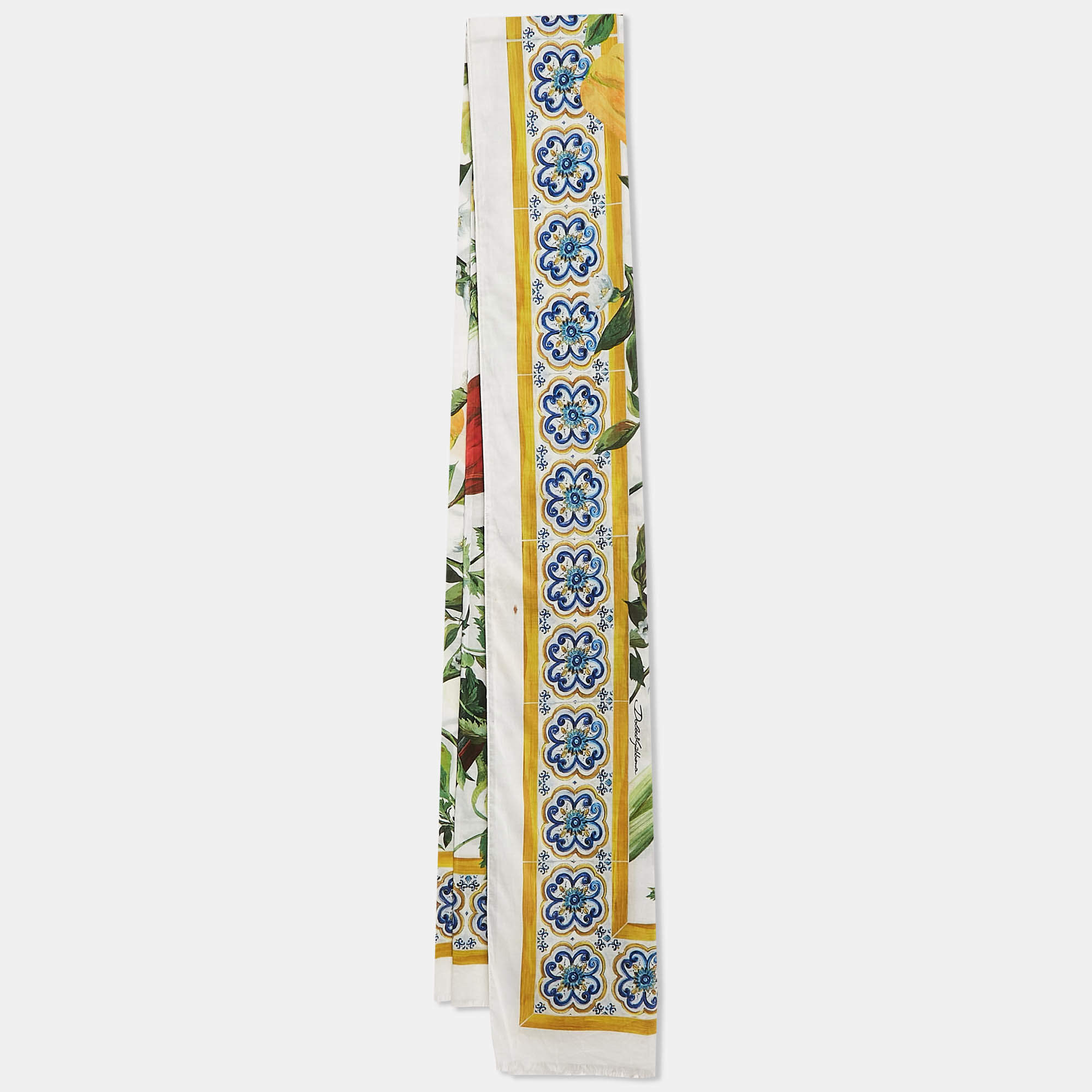Pre Owned Dolce & Gabbana Multicolor Vegetables Print Cotton Scarf