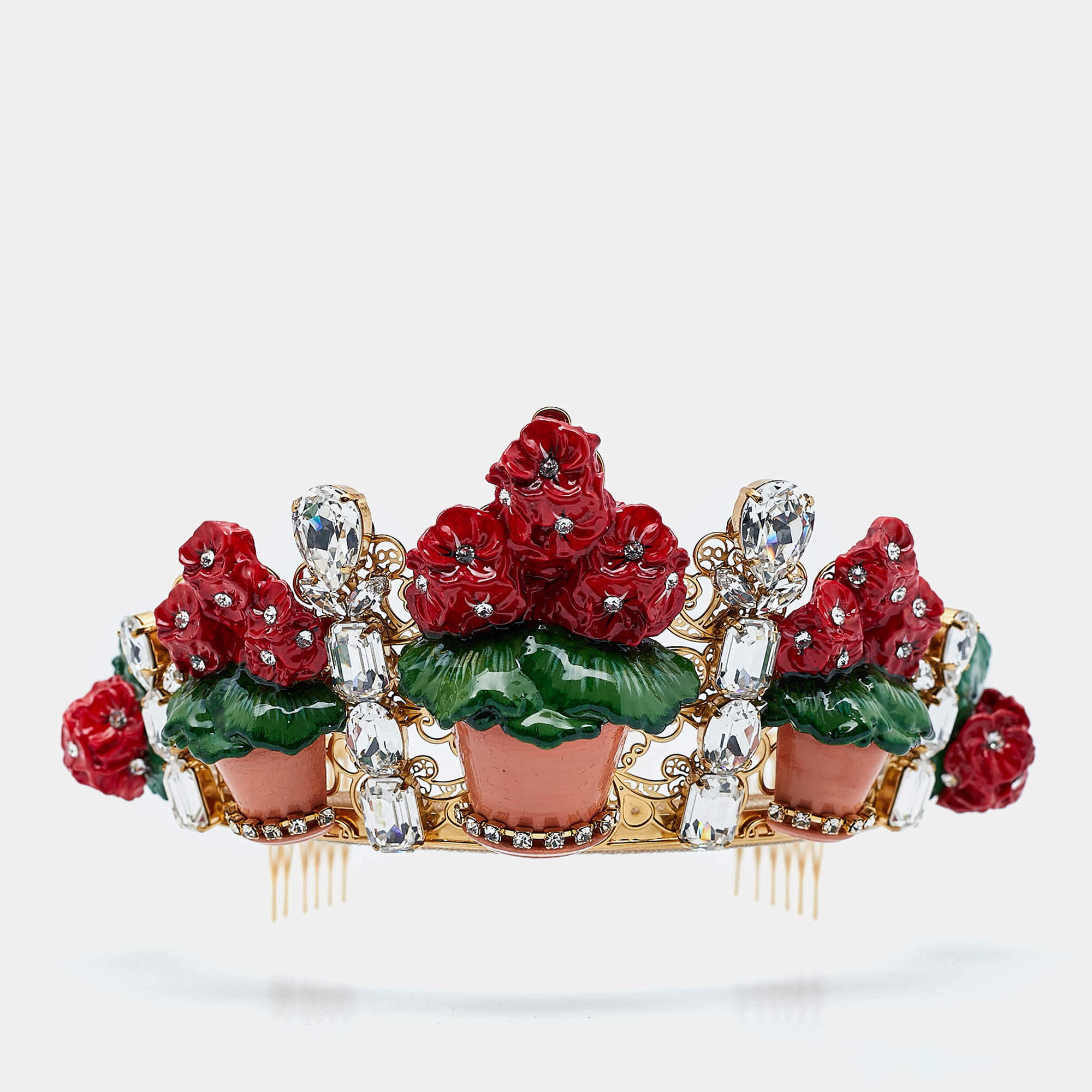 Dolce & Gabbana Crystal Composite Geranium Filigree Diadem Tiara Crown 