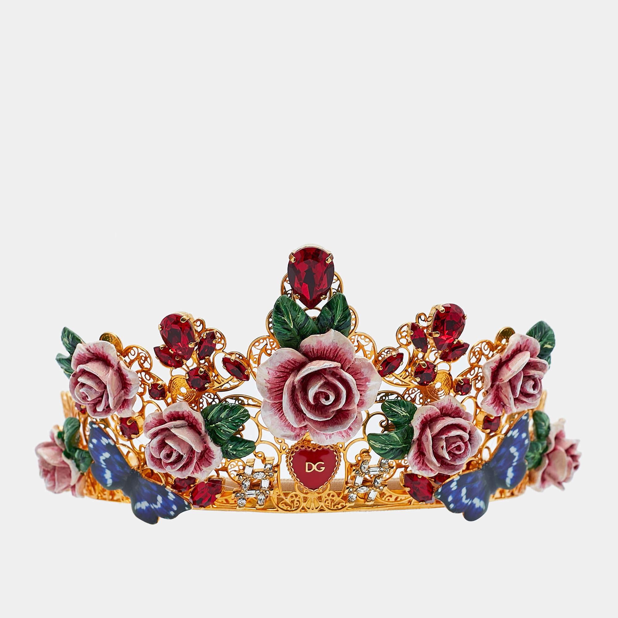 Dolce & Gabbana  Flower Crystals Enamel Composite Gold Tone Tiara Crown