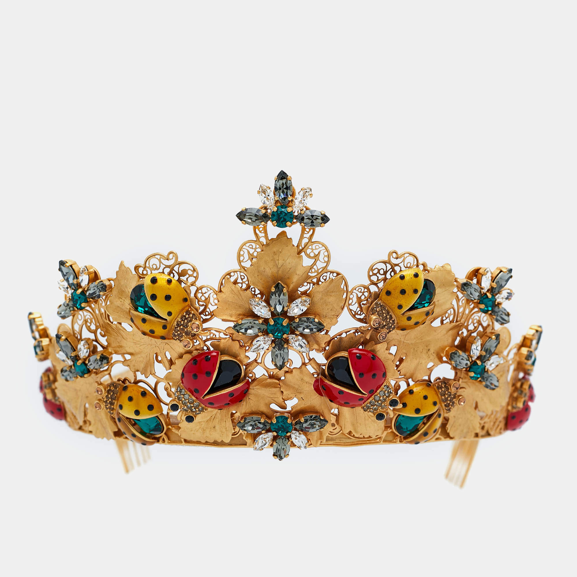Pre Owned Dolce & Gabbana Gold Tone Resin Beetle & Crystal Embellished Tiara