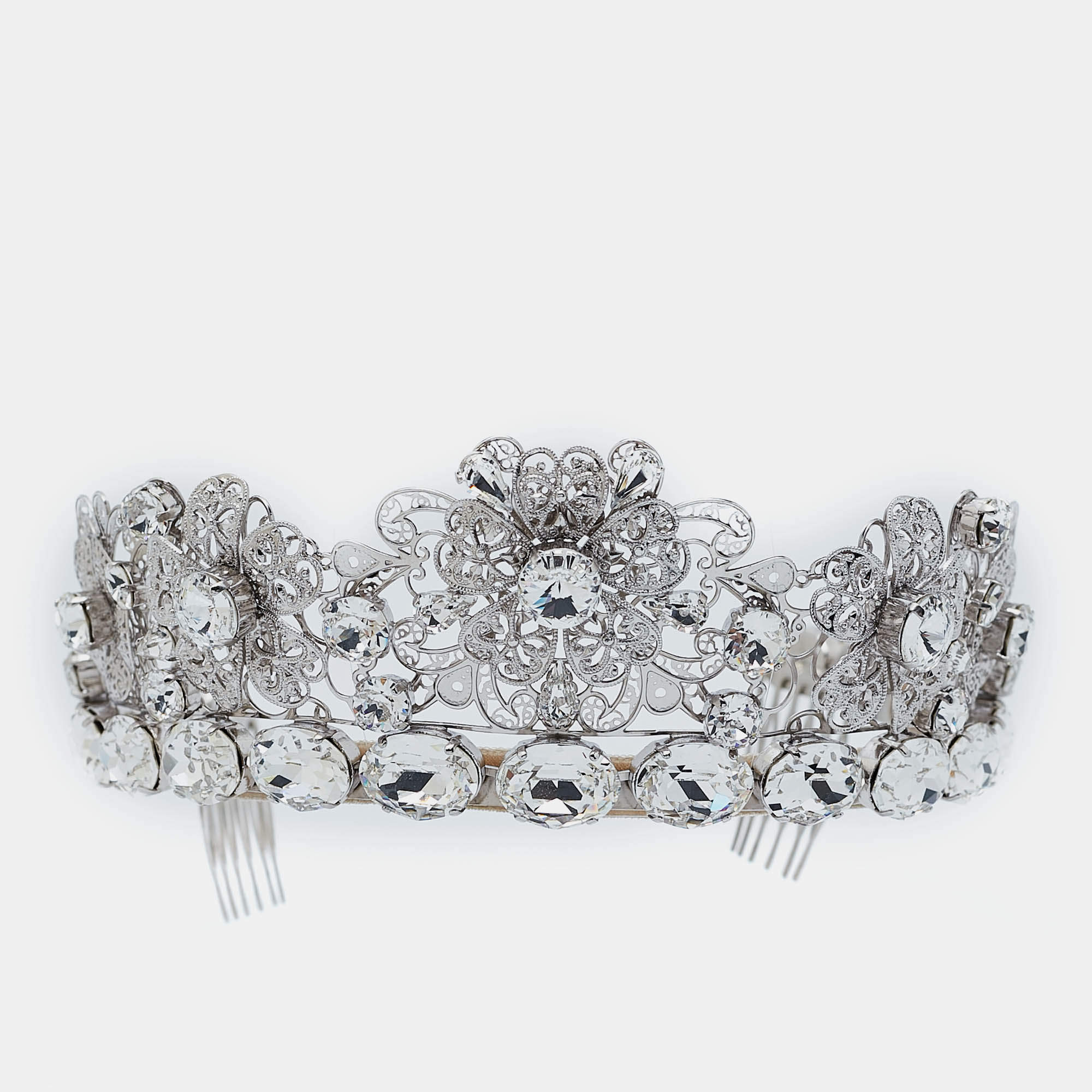 Pre Owned Dolce & Gabbana Silver Tone Crystal Embellished Tiara