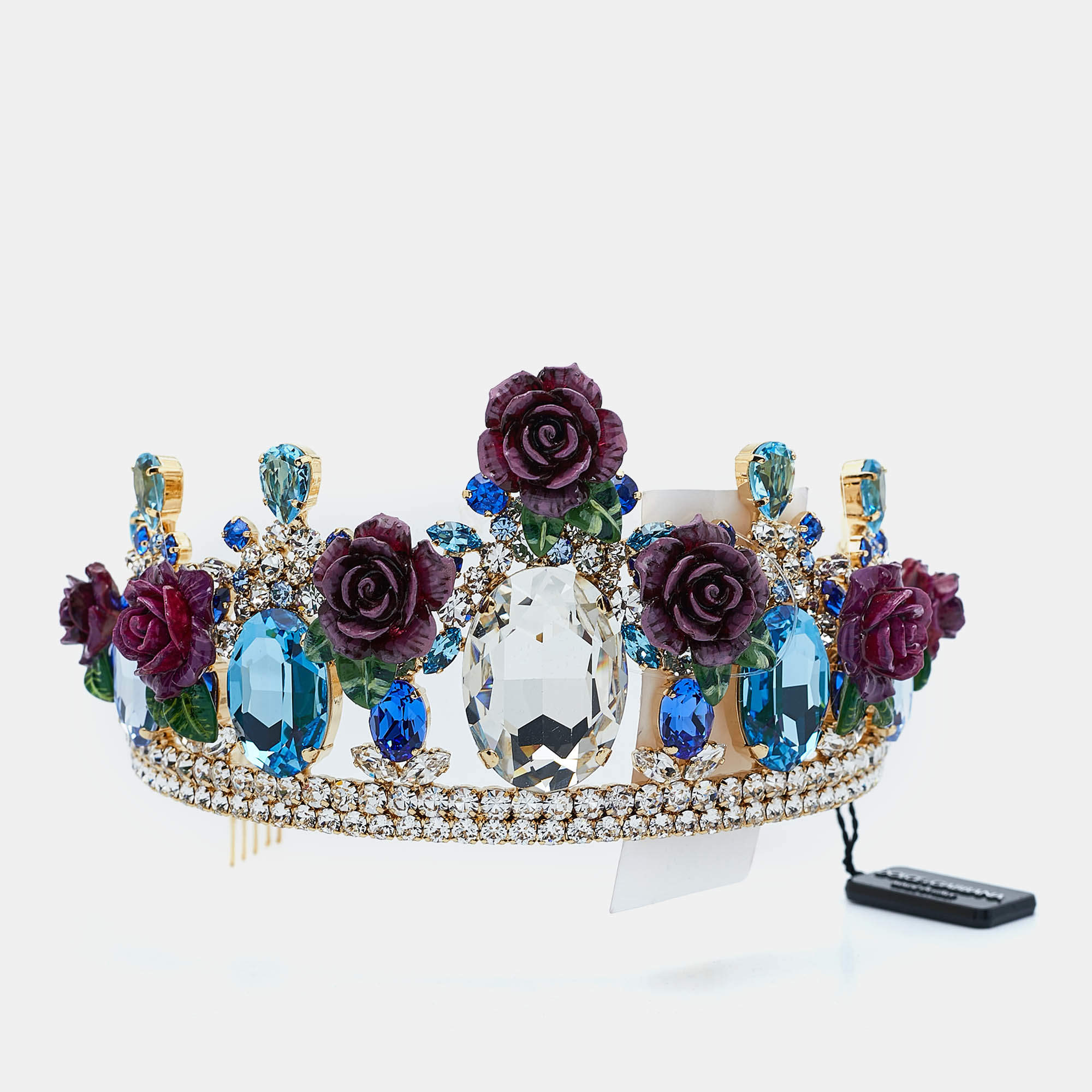 Pre Owned Dolce & Gabbana Gold Tone Resin Flower & Crystal Embellished Tiara