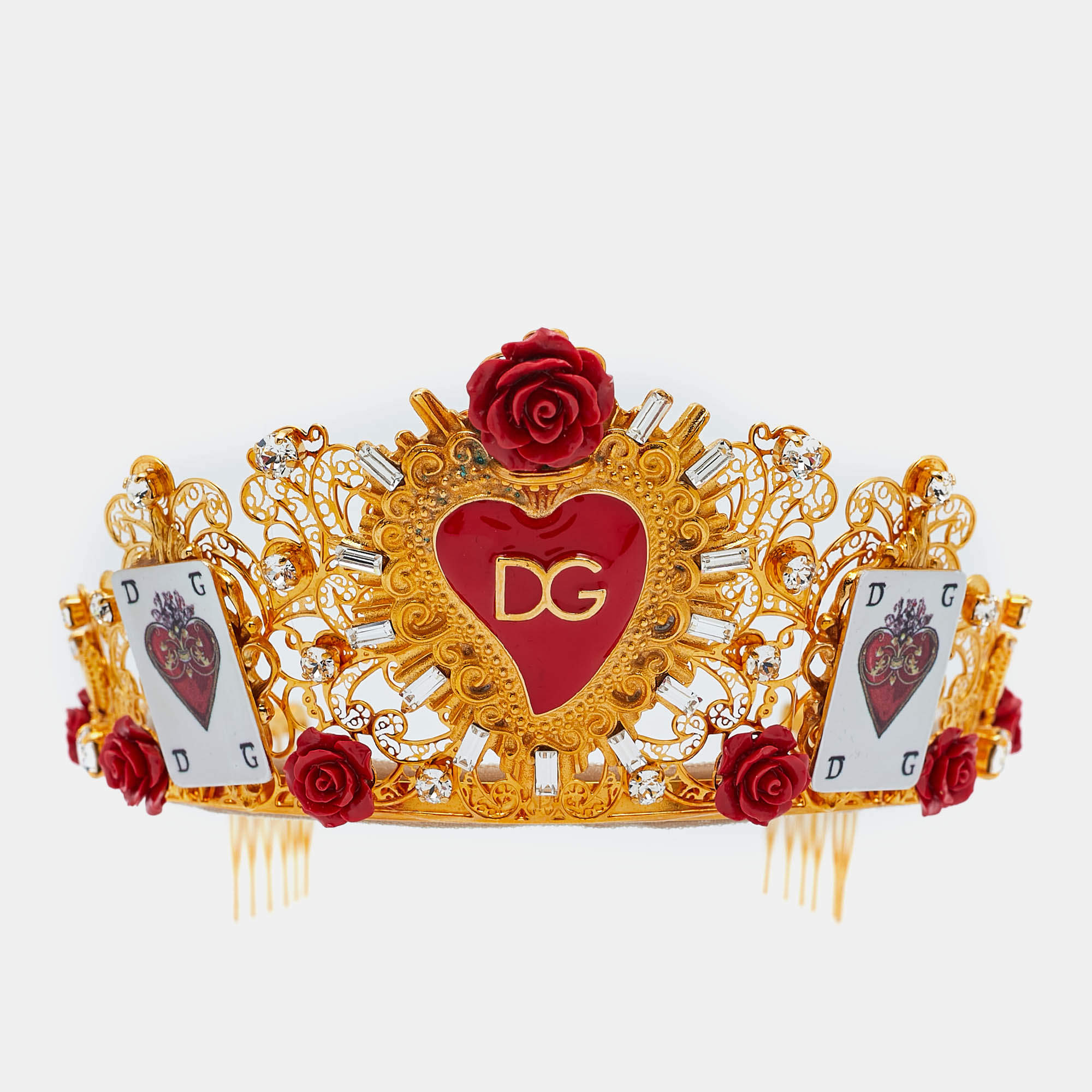 Dolce & Gabbana Gold Tone Resin Heart & Crystal Embellished Tiara