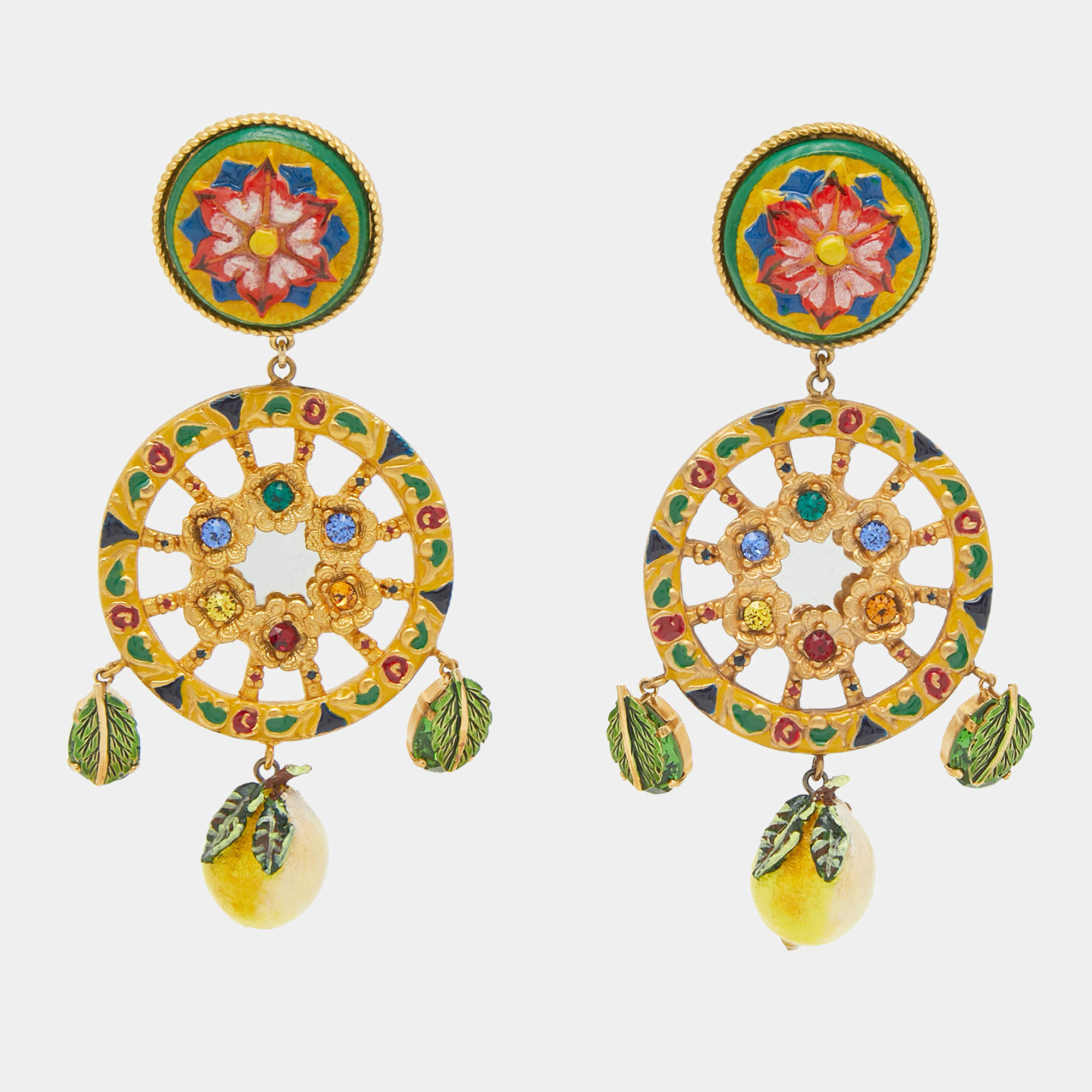 Dolce & Gabbana  Lemon Composite Enamel Crystals Gold Tone Earrings