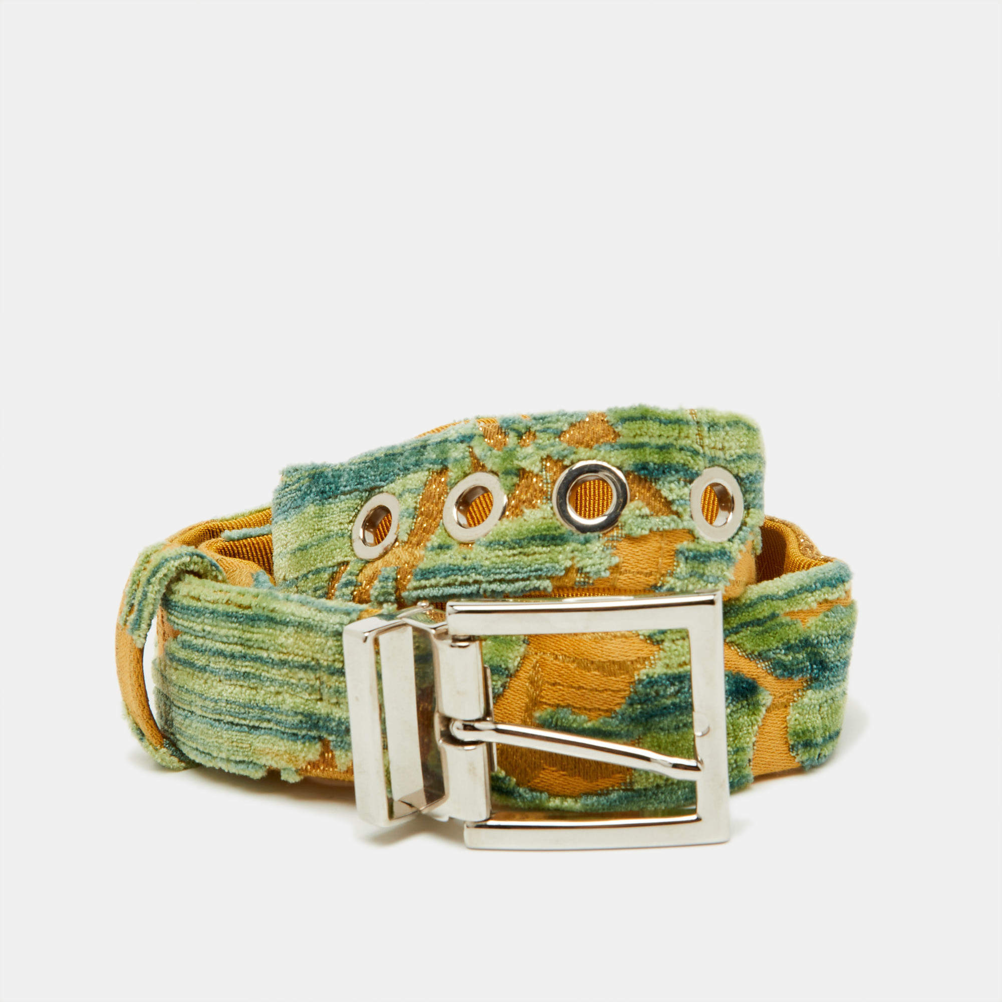 Dolce & Gabbana Multicolor Canvas Buckle Belt 70CM