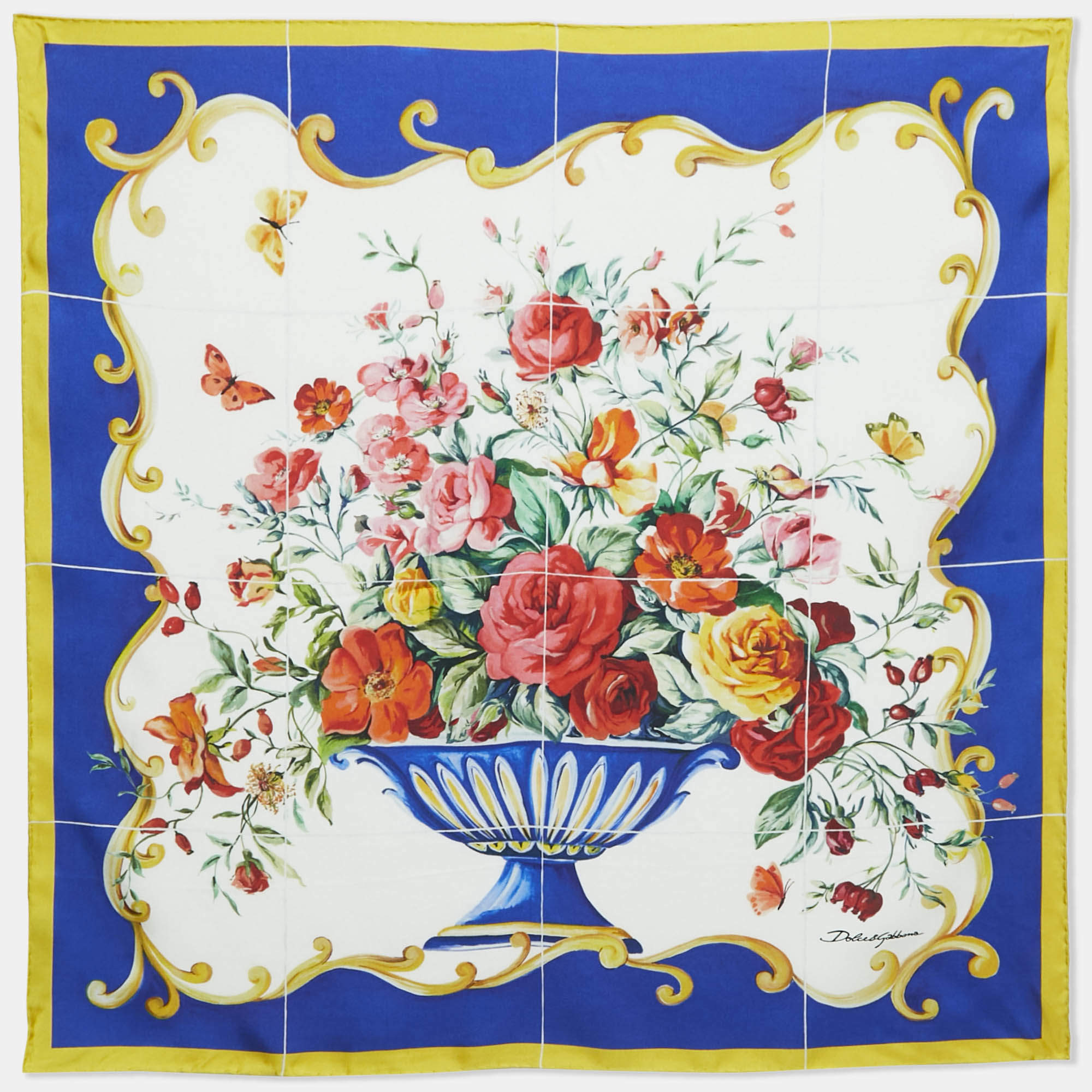Dolce & Gabbana Blue/Yellow Printed Silk Scarf
