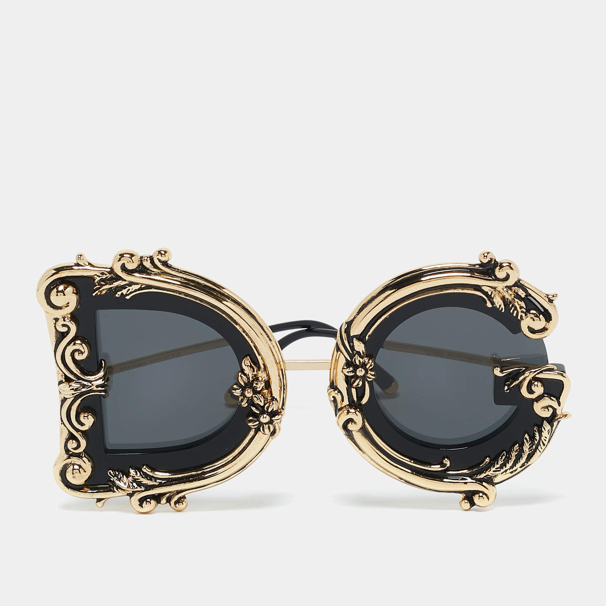 Pre Owned Dolce & Gabbana Gold/BlackDG4366 DG Baroque Sunglasses