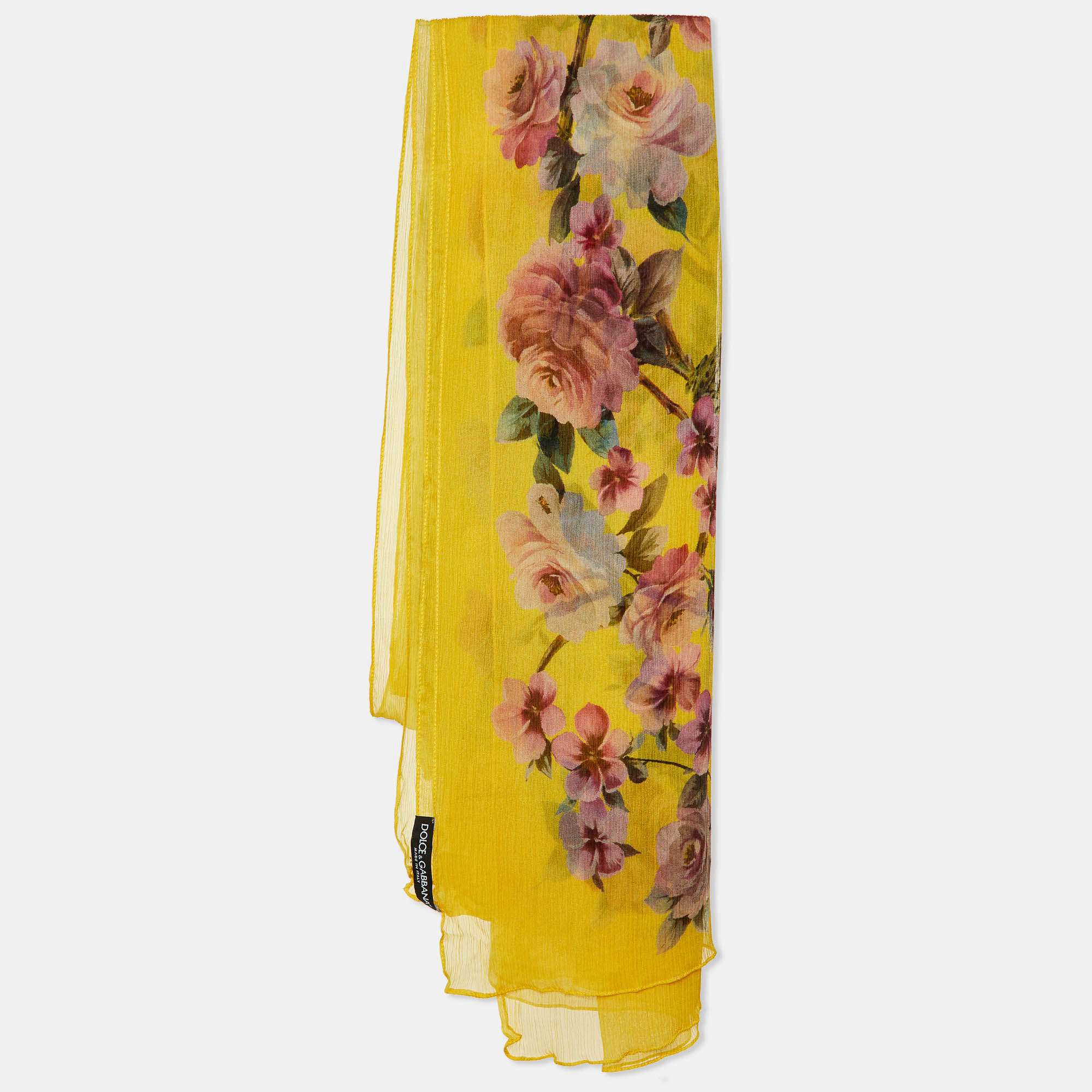 Dolce & Gabbana Yellow Flora & Fauna Print Silk Chiffon Scarf