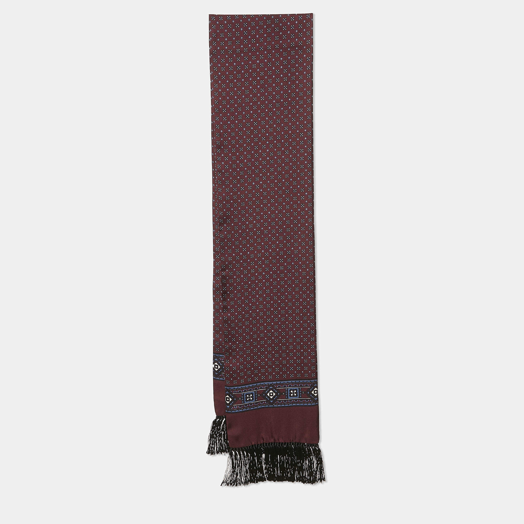 Dolce & Gabbana Burgundy Printed Silk Fringed Silk 