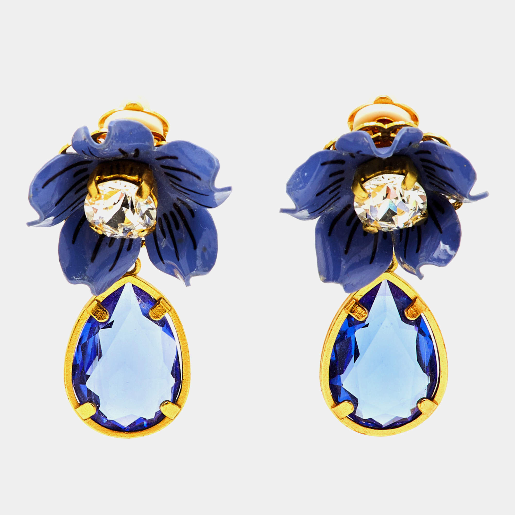Dolce & Gabbana  Blue Flower Crystals Resin Drop Earrings