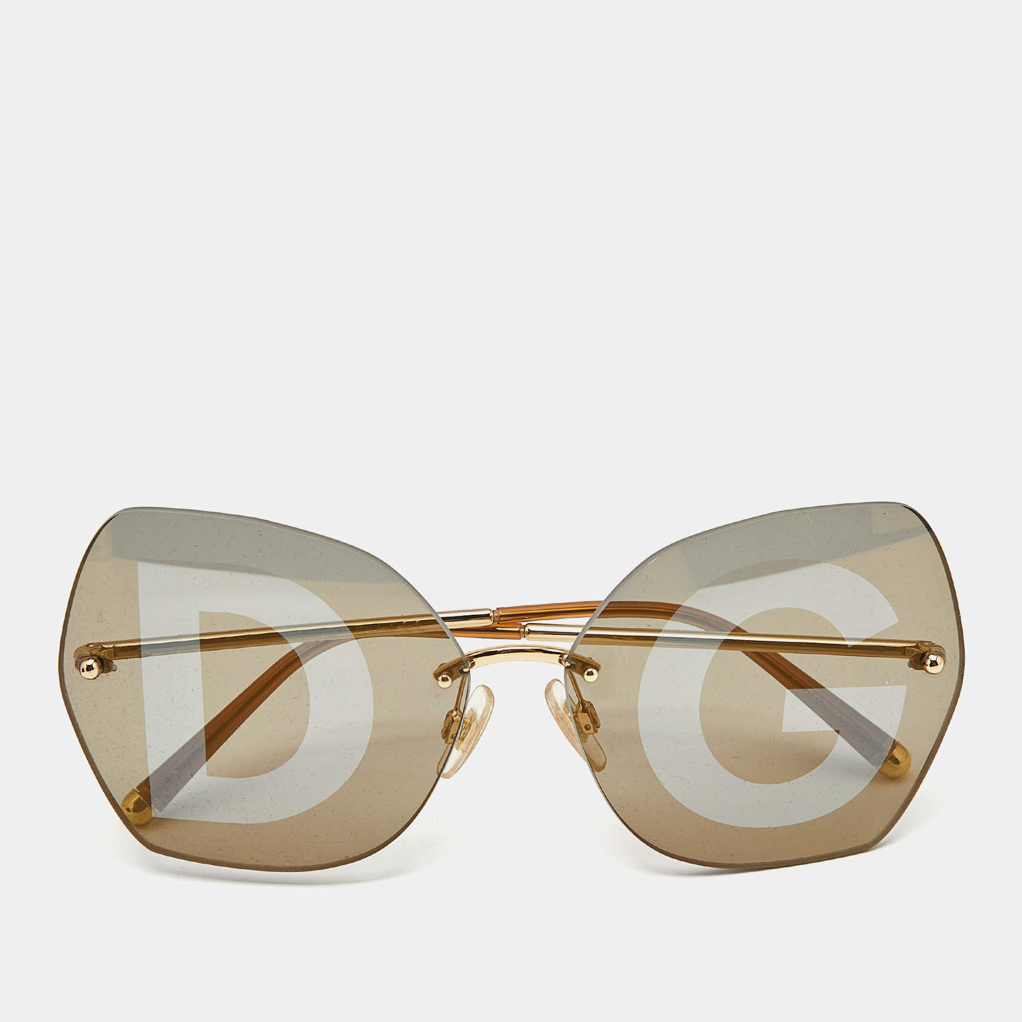 Dolce & Gabbana Grey/Gold Tone DG2204 Logo Butterfly Sunglasses