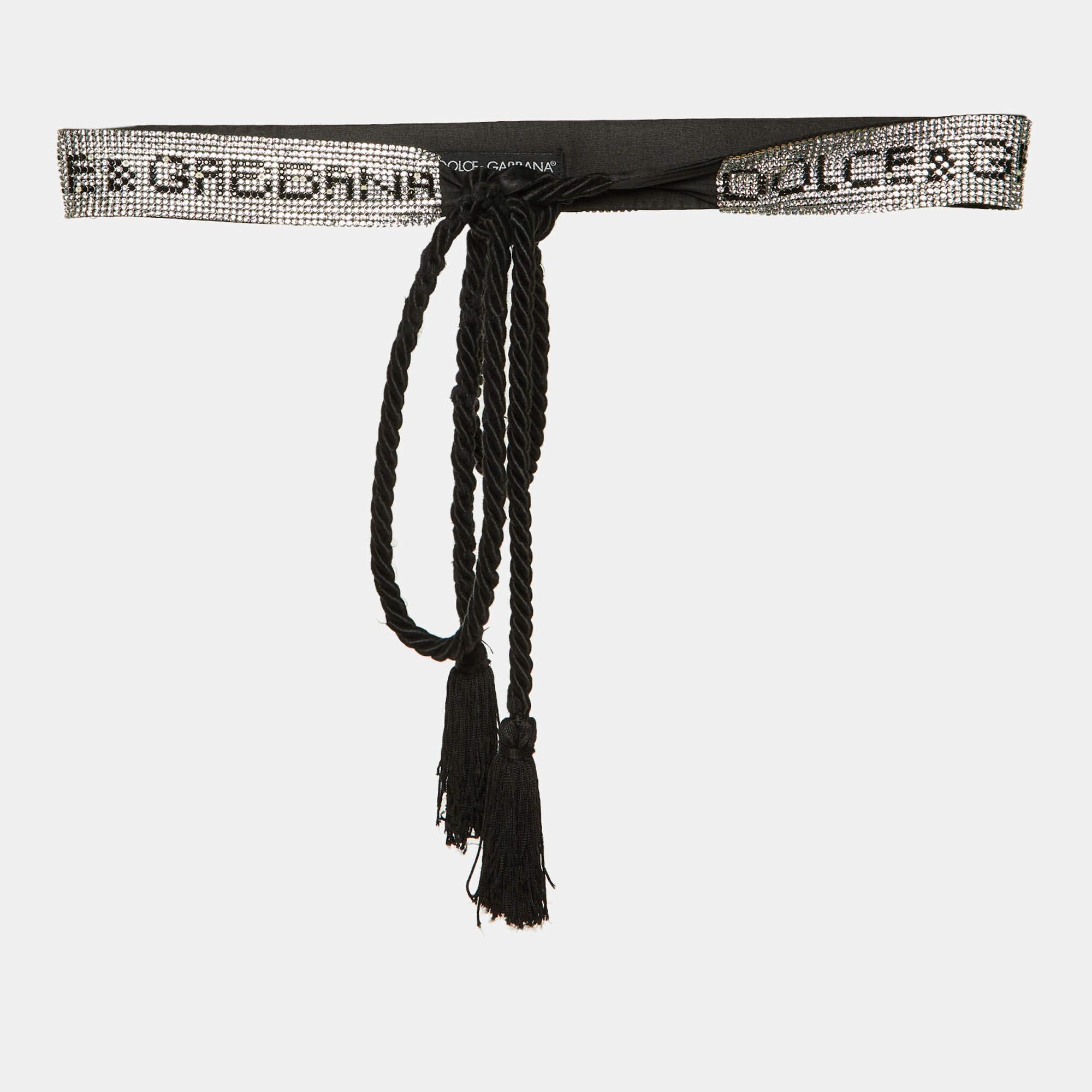 Pre Owned Dolce & Gabbana Black Crystal Logo Waist Belt