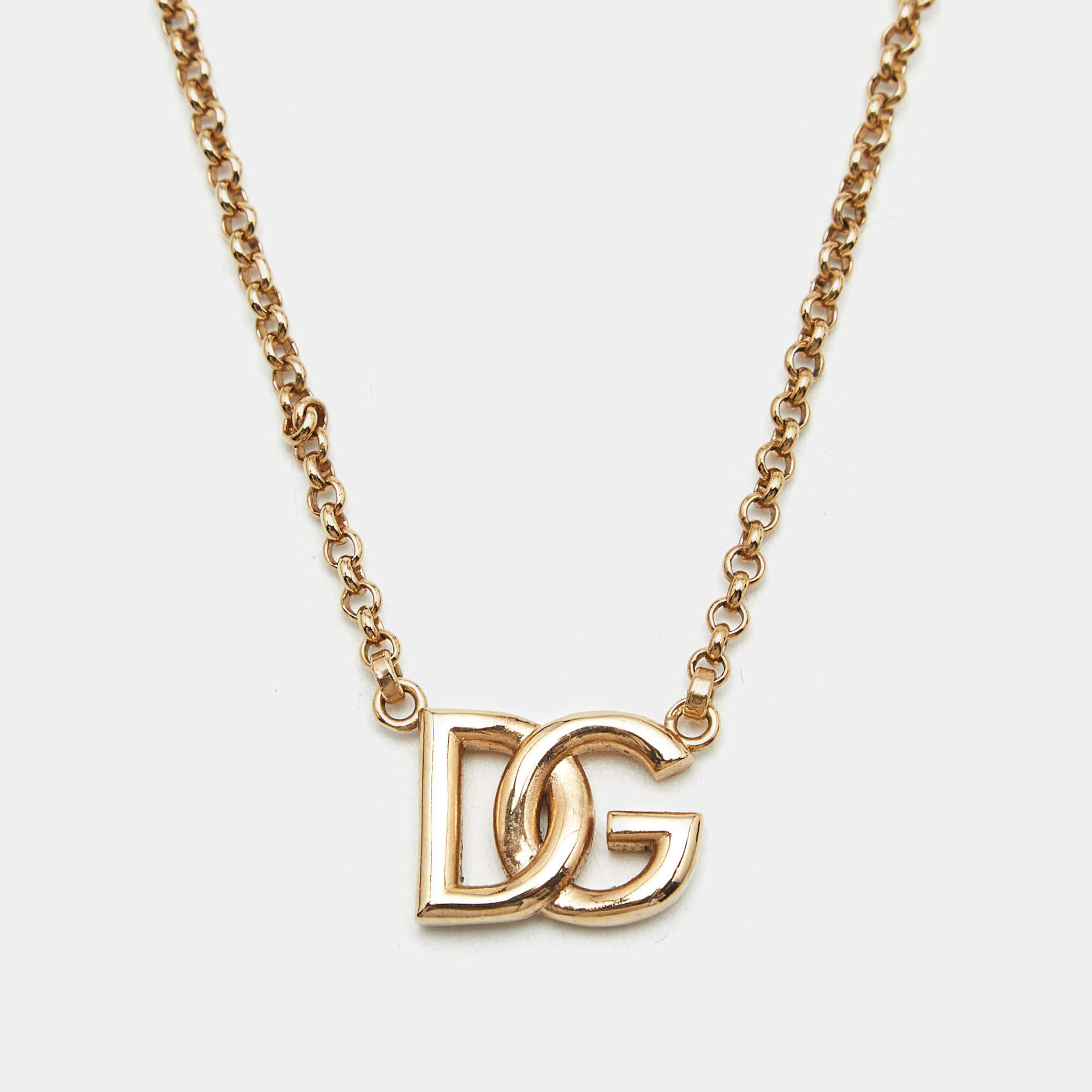 Pre Owned Dolce & Gabbana DG Logo Gold Tone Necklace