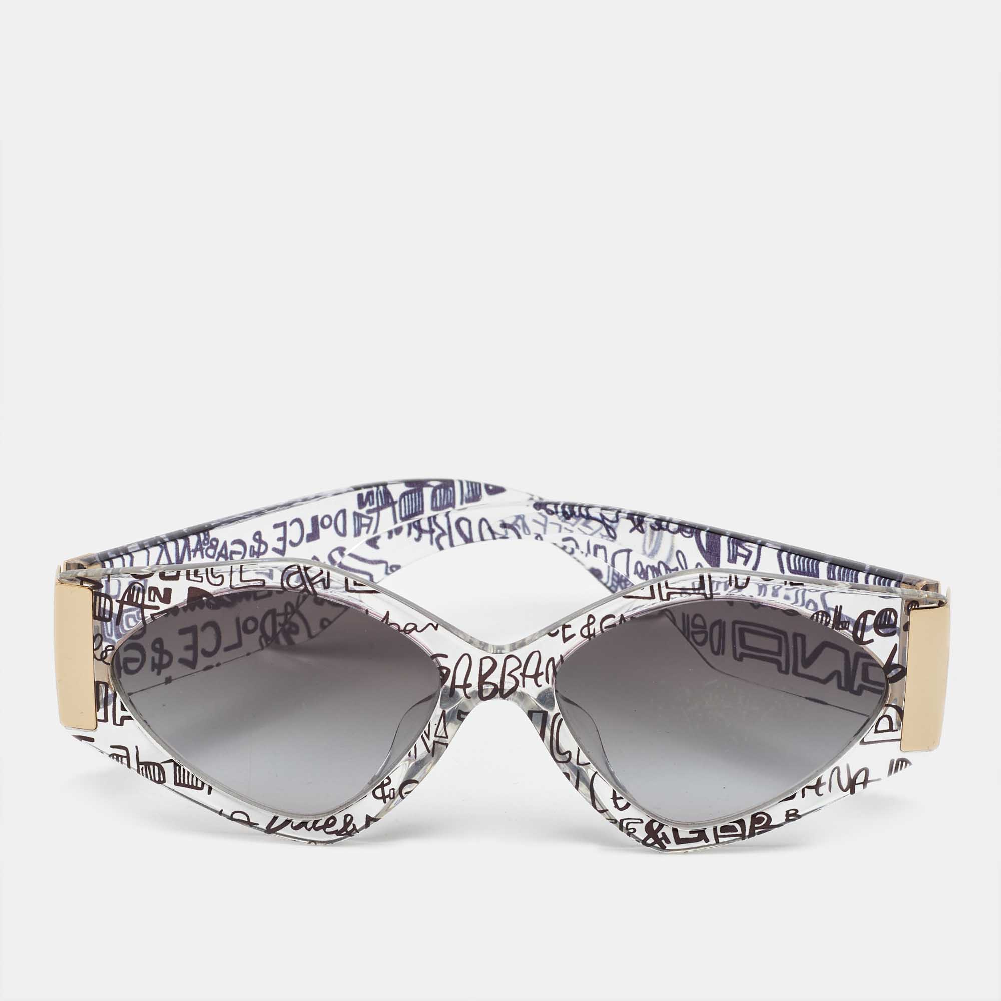 Pre Owned Dolce & Gabbana Grey Gradient 4396 F Printed Frame Cat Eye Sunglasses