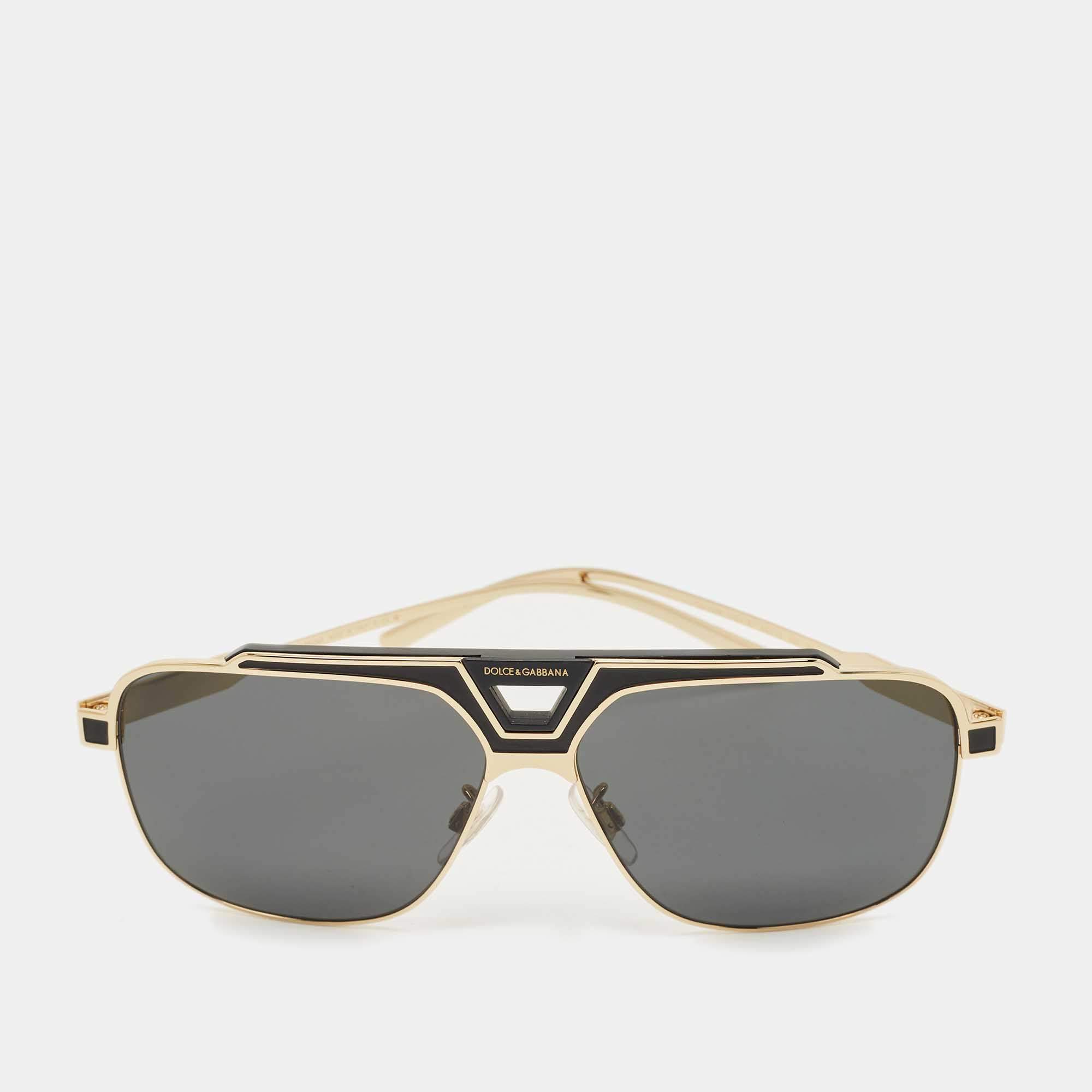 Pre Owned Dolce & Gabbana Black/Gold Tone DG2256 Square Sunglasses