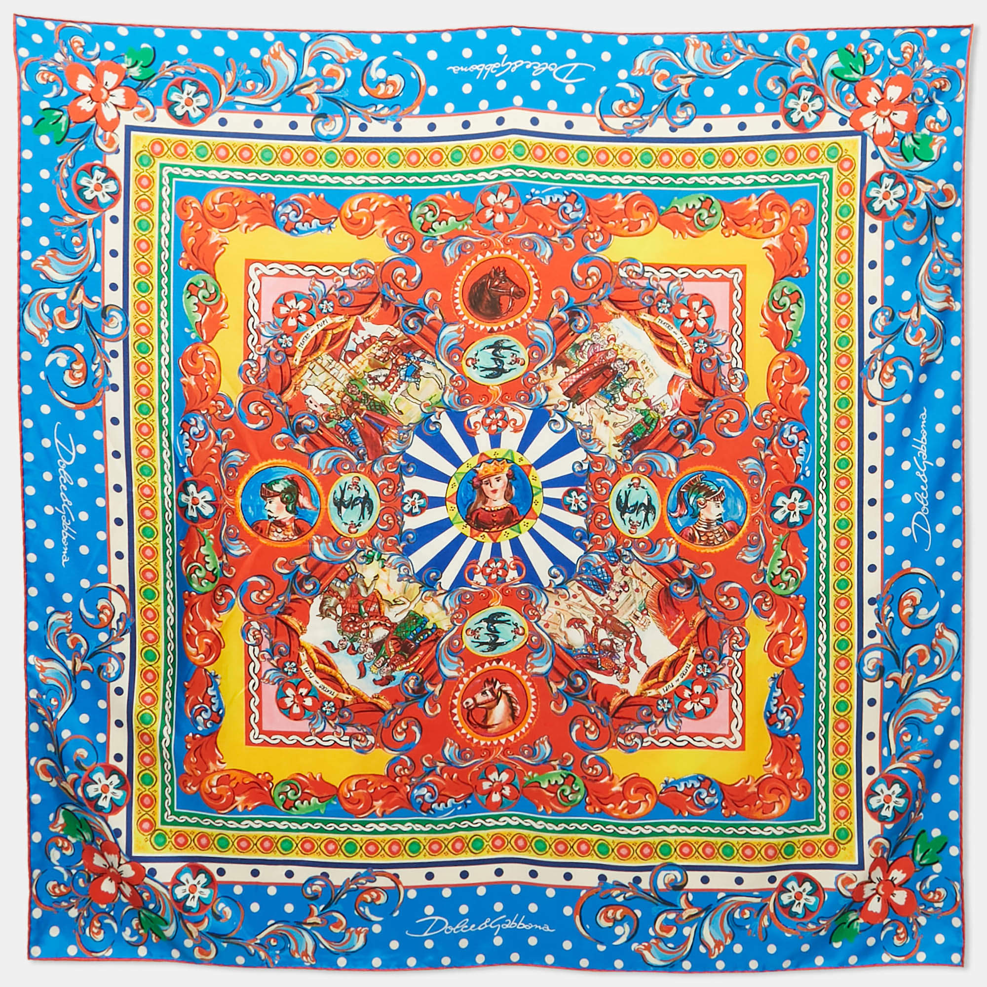 Pre Owned Dolce & Gabbana Multicolor Carretto Print Satin Scarf 