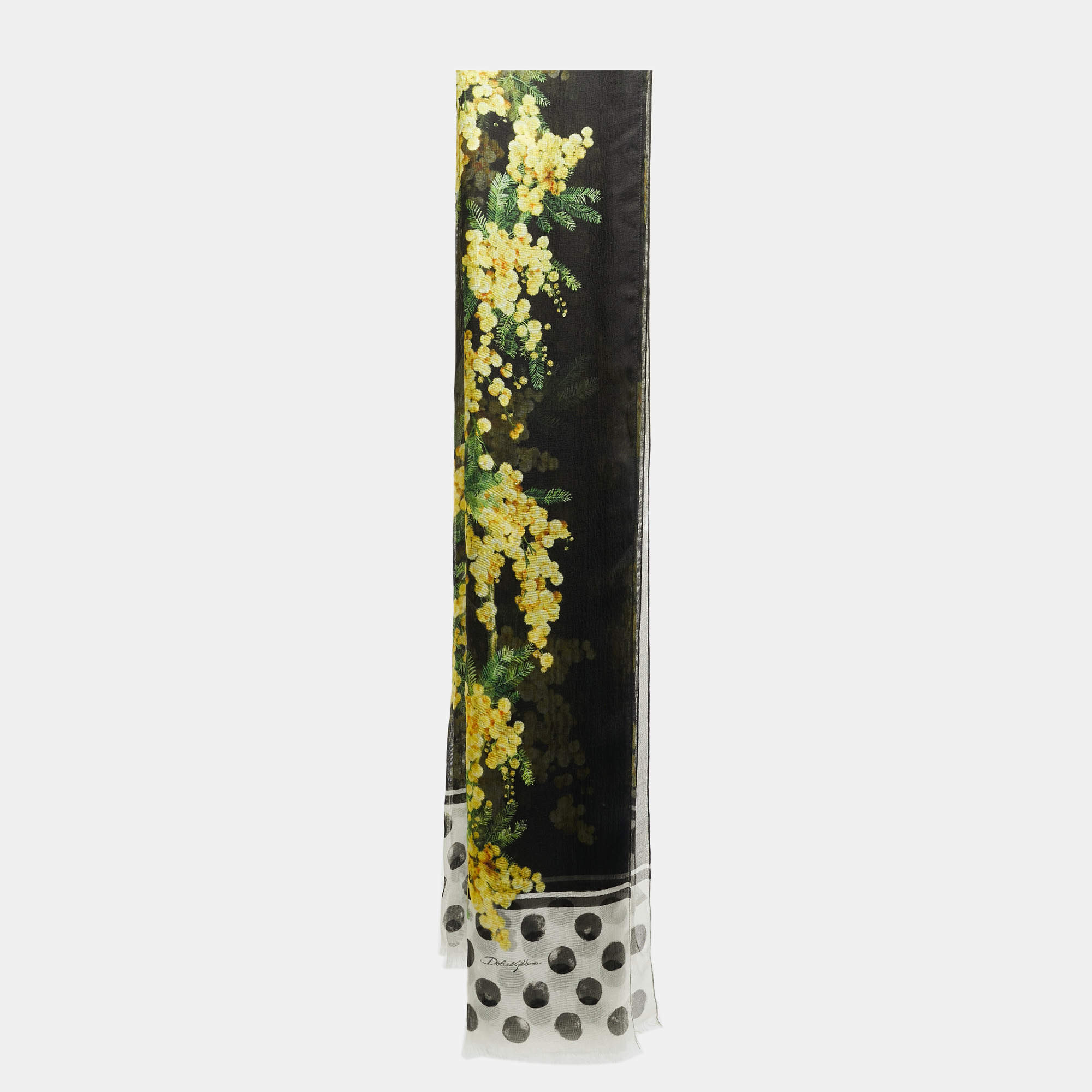 Pre Owned Dolce & Gabbana Black Floral Print Silk Scarf 
