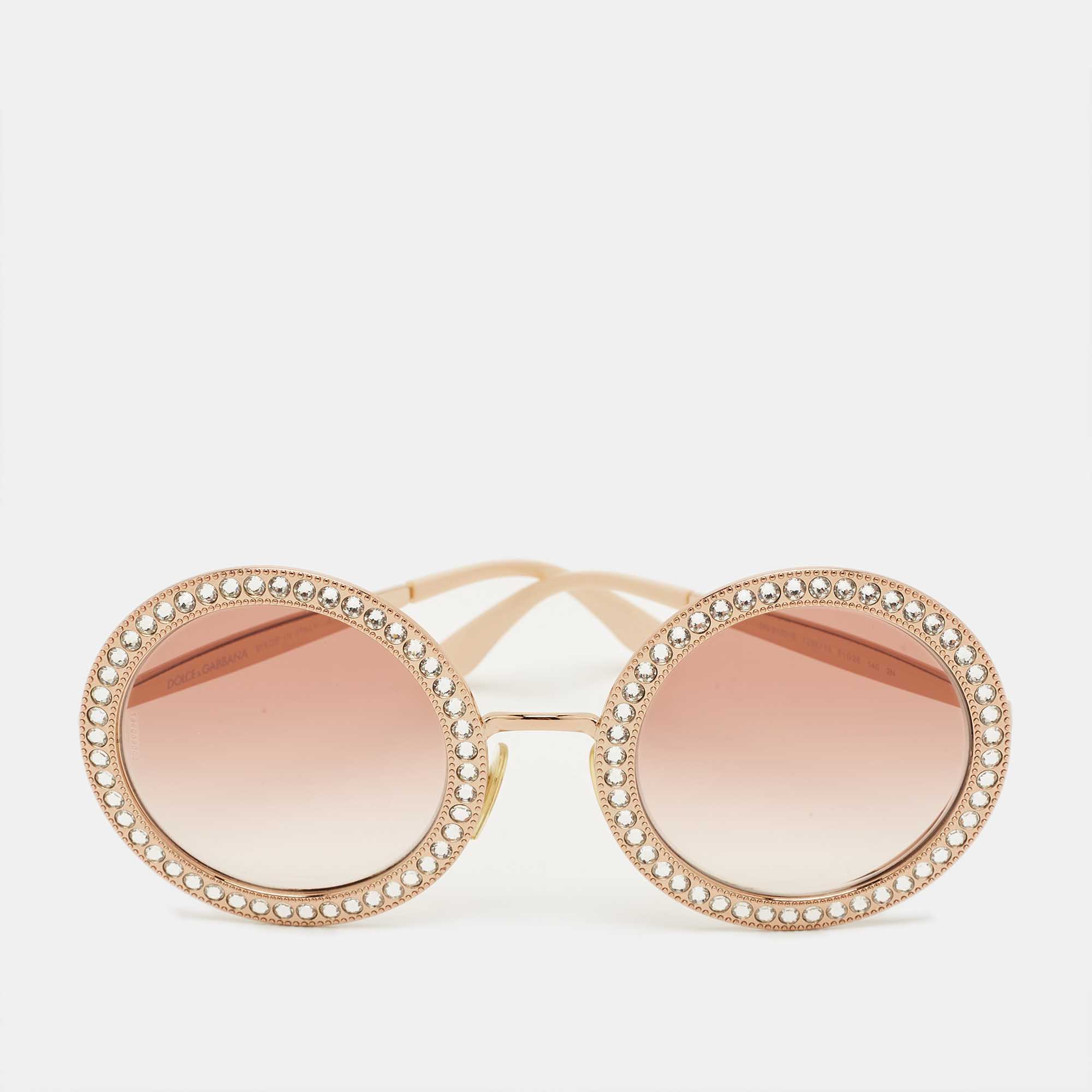 Pre Owned Dolce and Gabbana Rose Gold Gradient DG2170 B Crystals Round Sunglasses