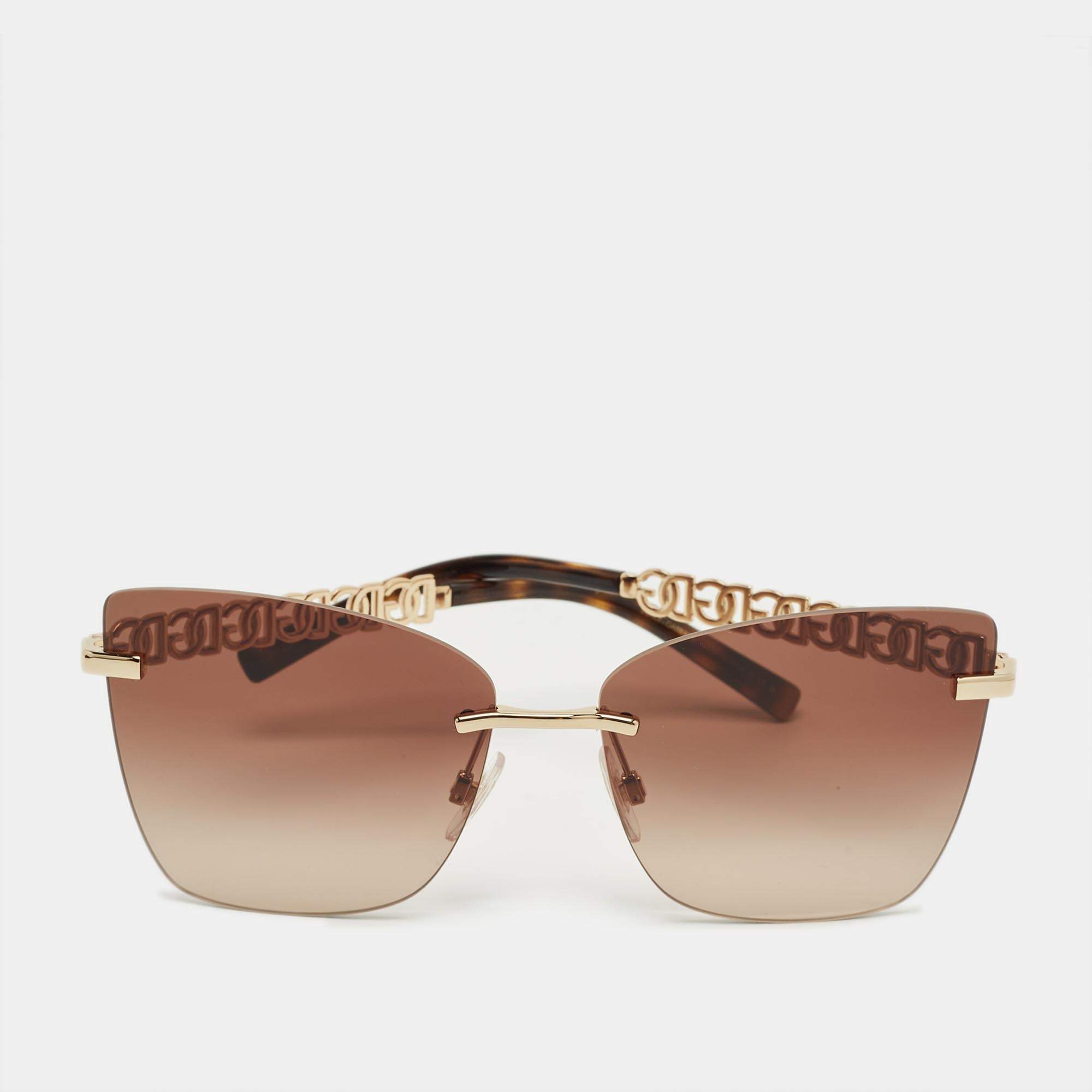 Pre Owned Dolce & Gabbana Tortoise Brown/Gold Tone Gradient DG2289 Butterfly Sunglasses