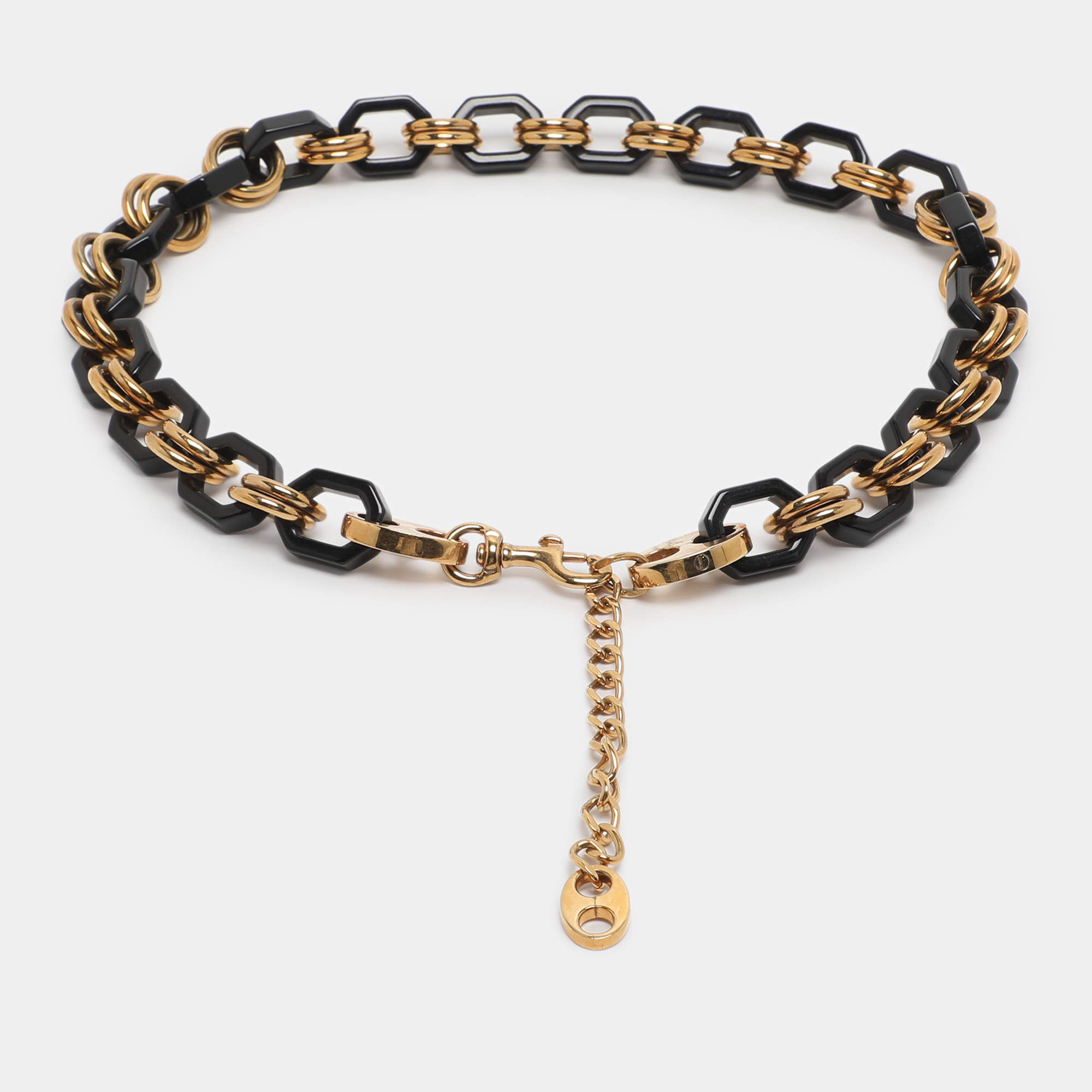 مملوكة مسبقًا Dolce & Gabbana Black/Gold Tone Hardware and Resin Chain Waist Belt 75CM