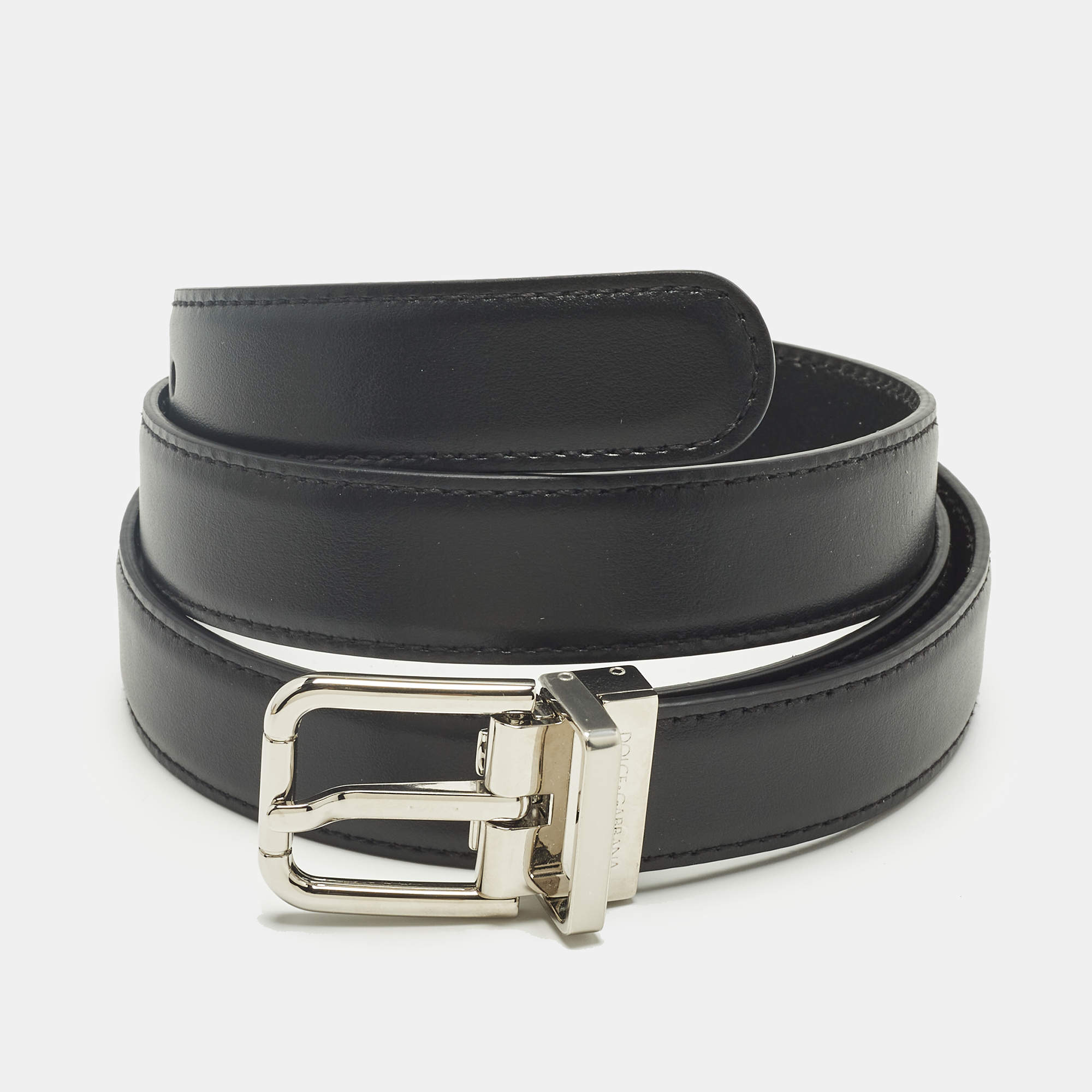 Pre Owned Dolce & Gabbana Black Leather Cut to Size Buckle Belt