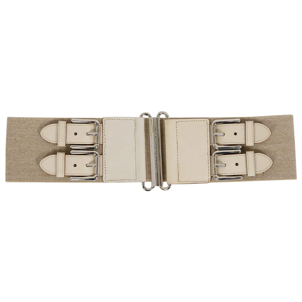 Dolce & Gabbana Beige Canvas and Leather Elastic Waist Belt 90CM