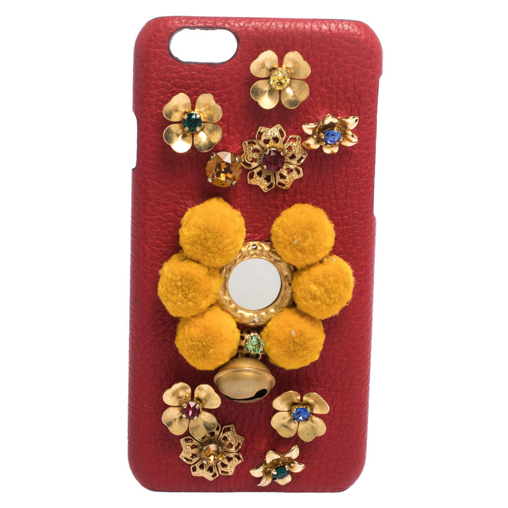Dolce & Gabbana Red/Mustard Embellished Leather iPhone 6 Case