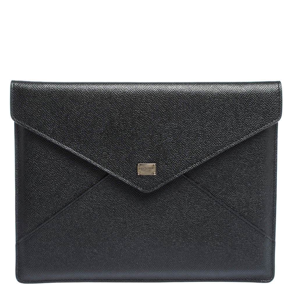مملوكة مسبقًا Dolce & Gabbana Black Dauphine Leather iPad Envelope Case