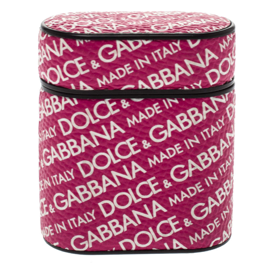 Dolce & Gabbana Fuchsia/White Printed Leather Airpods Case Dolce