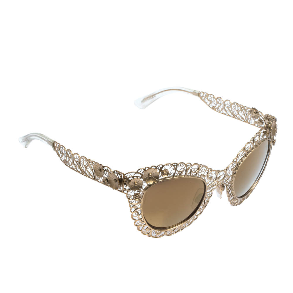 Dolce And Gabbana Gold Gold Mirrored Dg2134 Filigrana Cat Eye Sunglasses