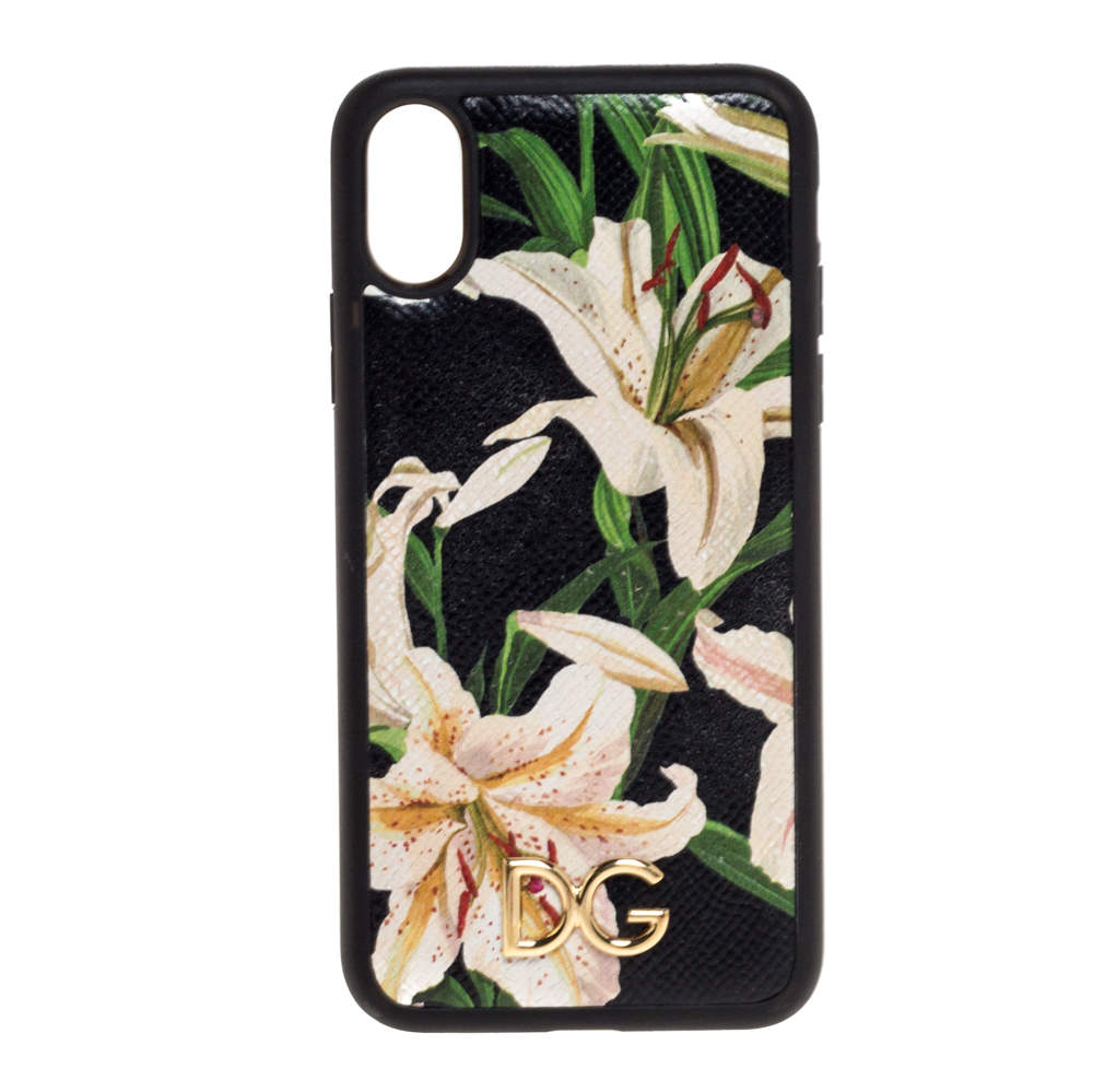 Pre Owned حافظة آيفون اكس أس ماكس دولتشي أند غابانا جلد مطبوع زهور زنبق متعدد الألوان