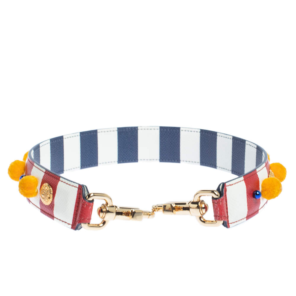 مملوكة مسبقًا Dolce and Gabbana Multicolor Stripe Leather Embellished Bag Strap