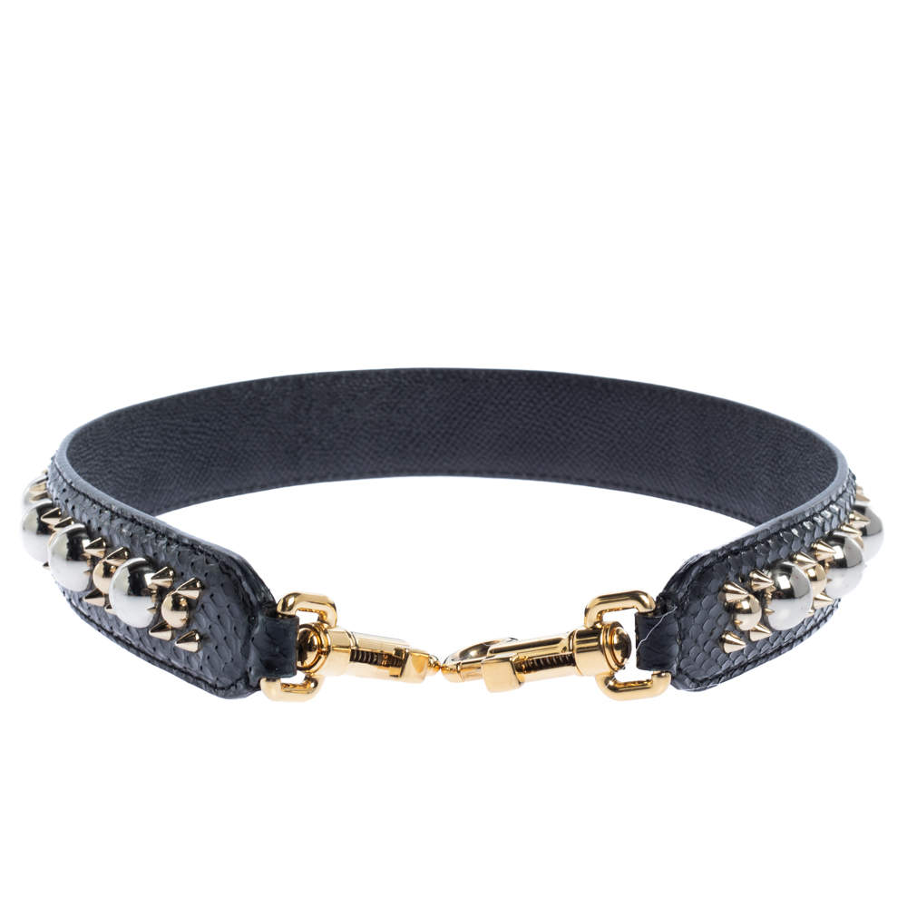 Confused Scaring Recite Dolce & Gabbana Black Snakeskin Studded Shoulder Bag Strap Dolce & Gabbana  | TLC