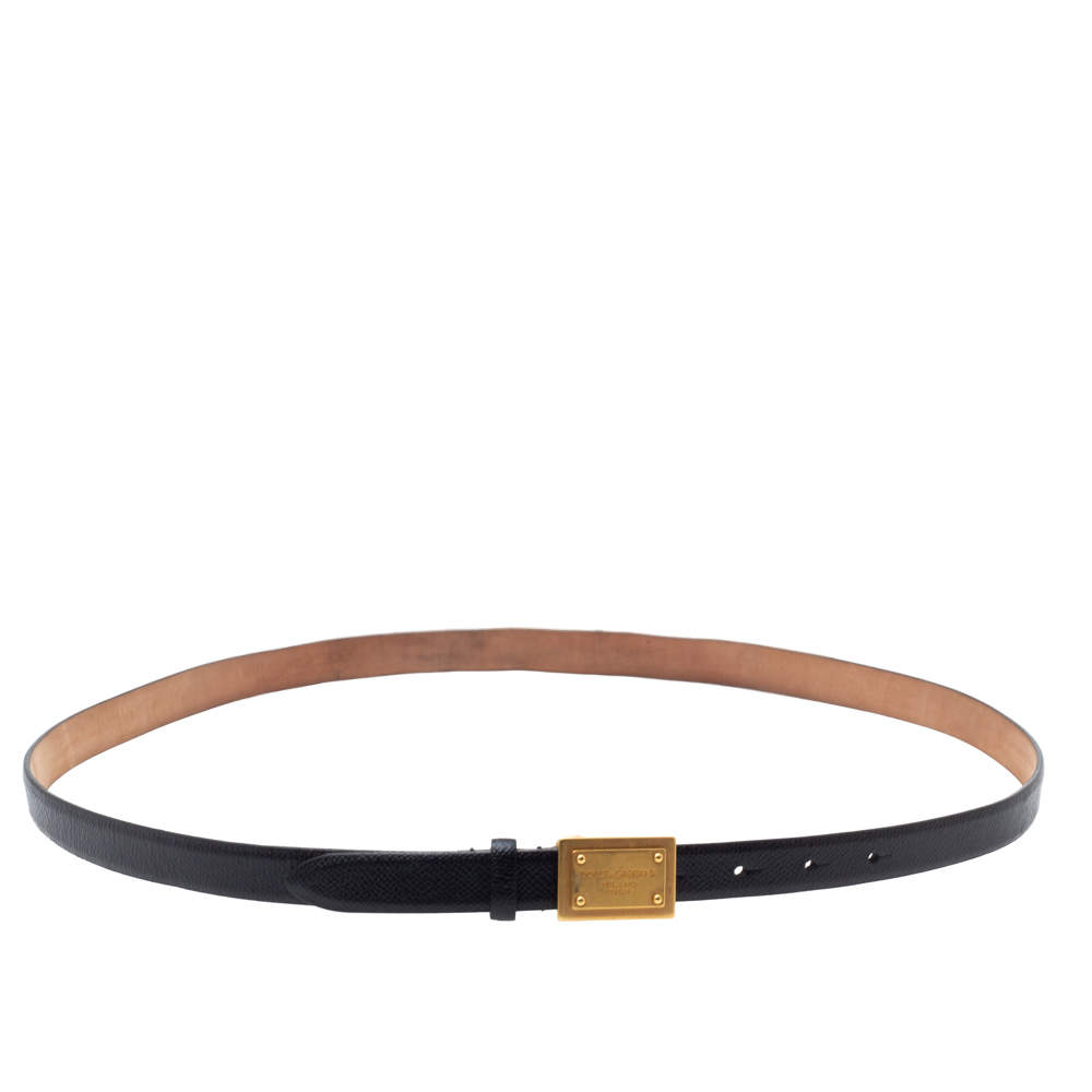 Pre Owned حزام دولتشي أند غابانا رفيع لوحة مزينة شعار الماركة جلد أسود 100 سم