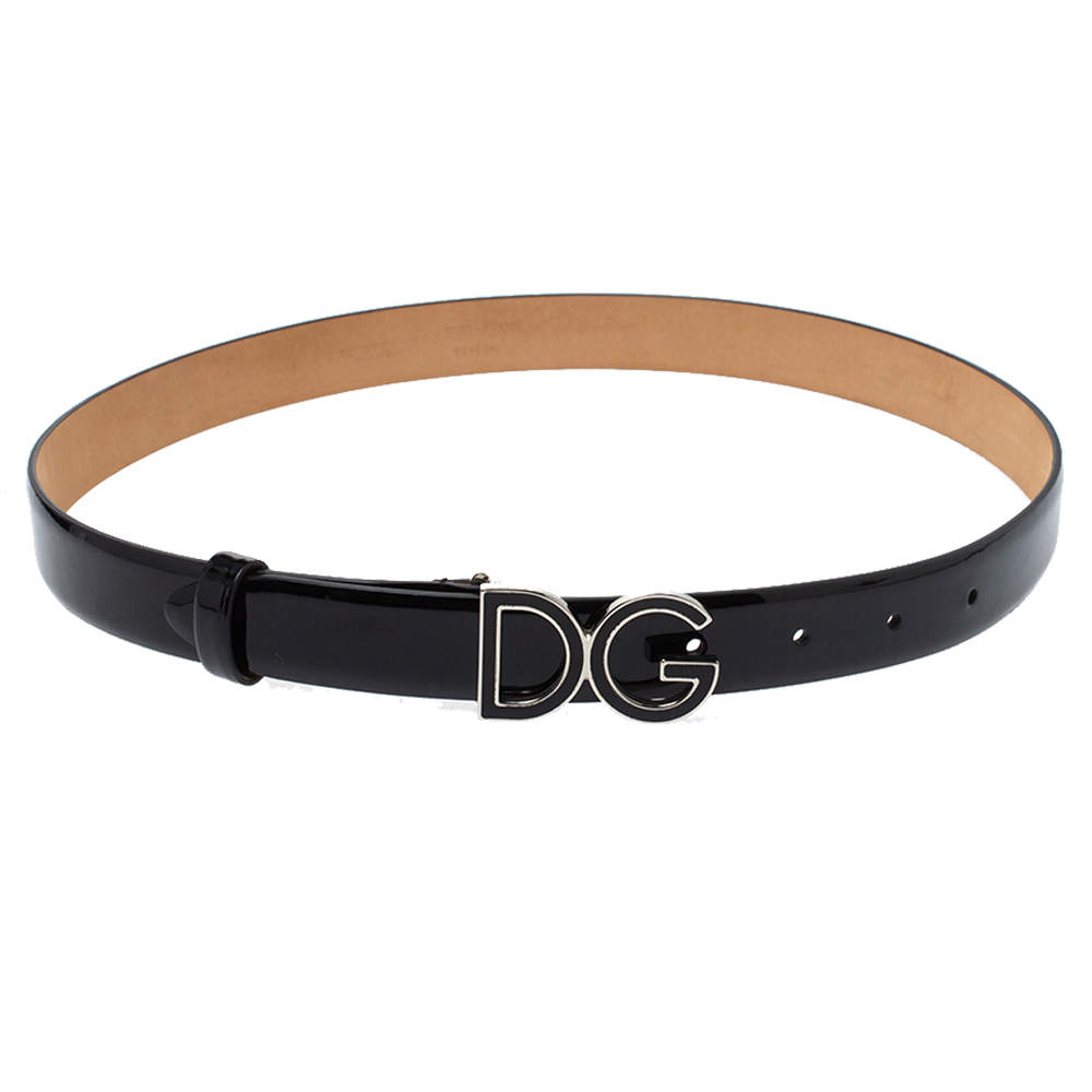 Dolce & Gabbana Black Patent Leather DG Buckle Belt Size 75 CM