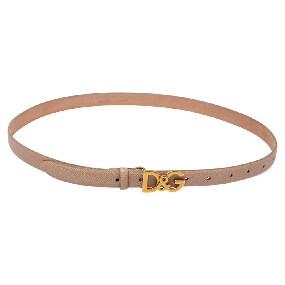 Pre Owned Dolce & Gabbana Beige Leather DG Buckle Belt Size 90