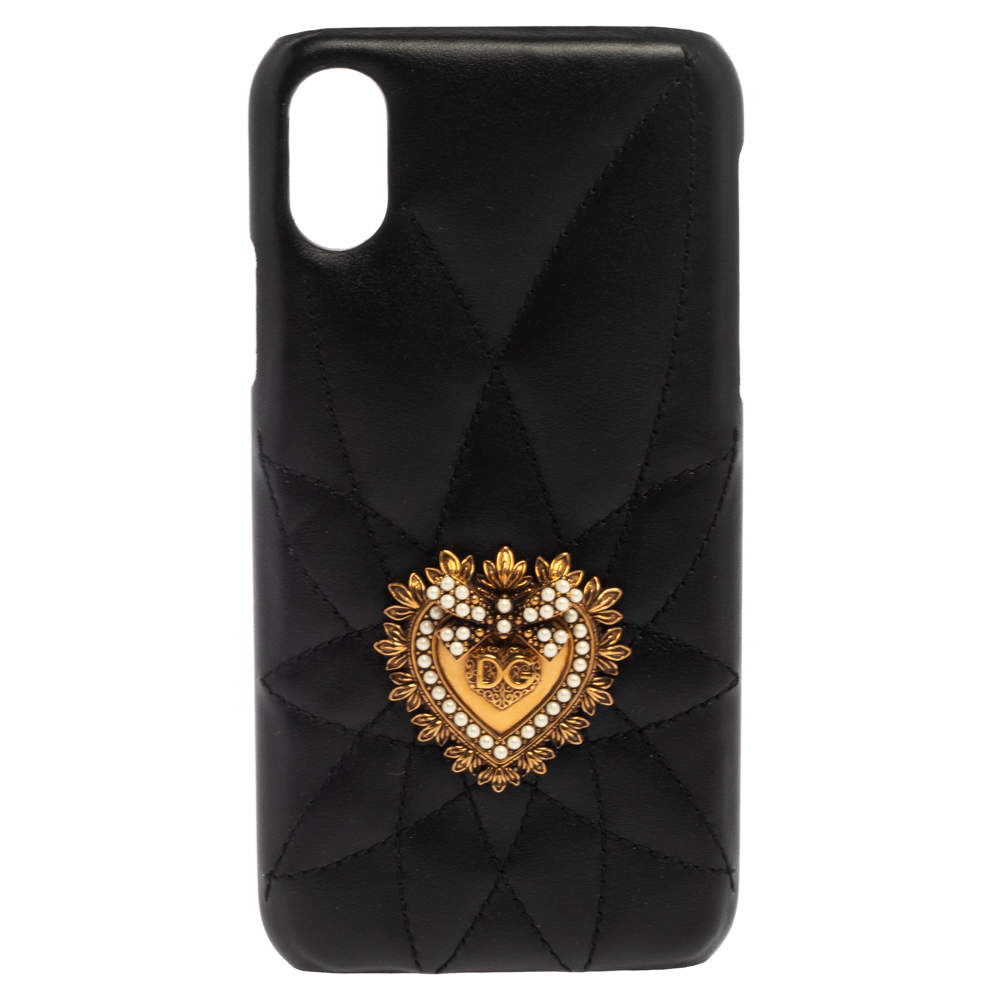 Pre Owned Dolce & Gabbana Black Leather Sacred Heart iPhone X Cover 