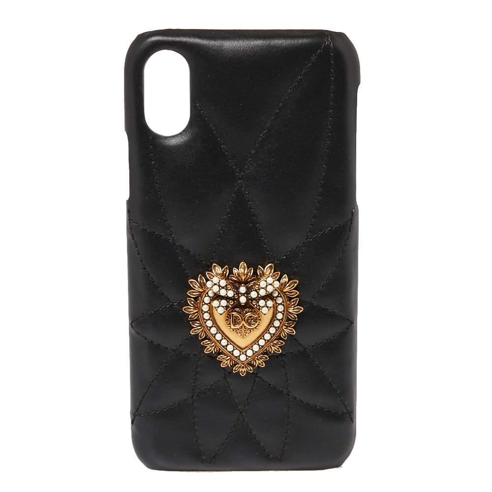 Dolce & Gabbana Black Leather Sacred Heart iPhone X Case