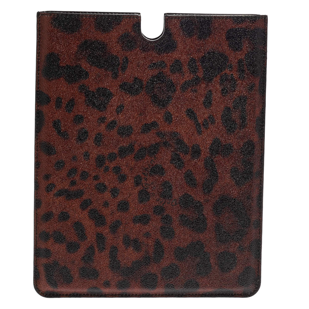 Pre Owned Dolce & Gabbana Copper/Black Leopard Print Coated Canvas P2 Tablet Case