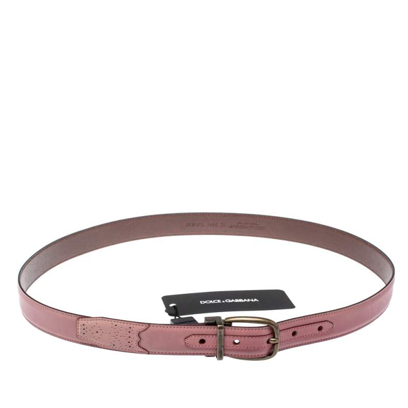 Pre Owned حزام دولتشي أند غابانا ذو وجهين جلد بني داكن و وردي 95 سم