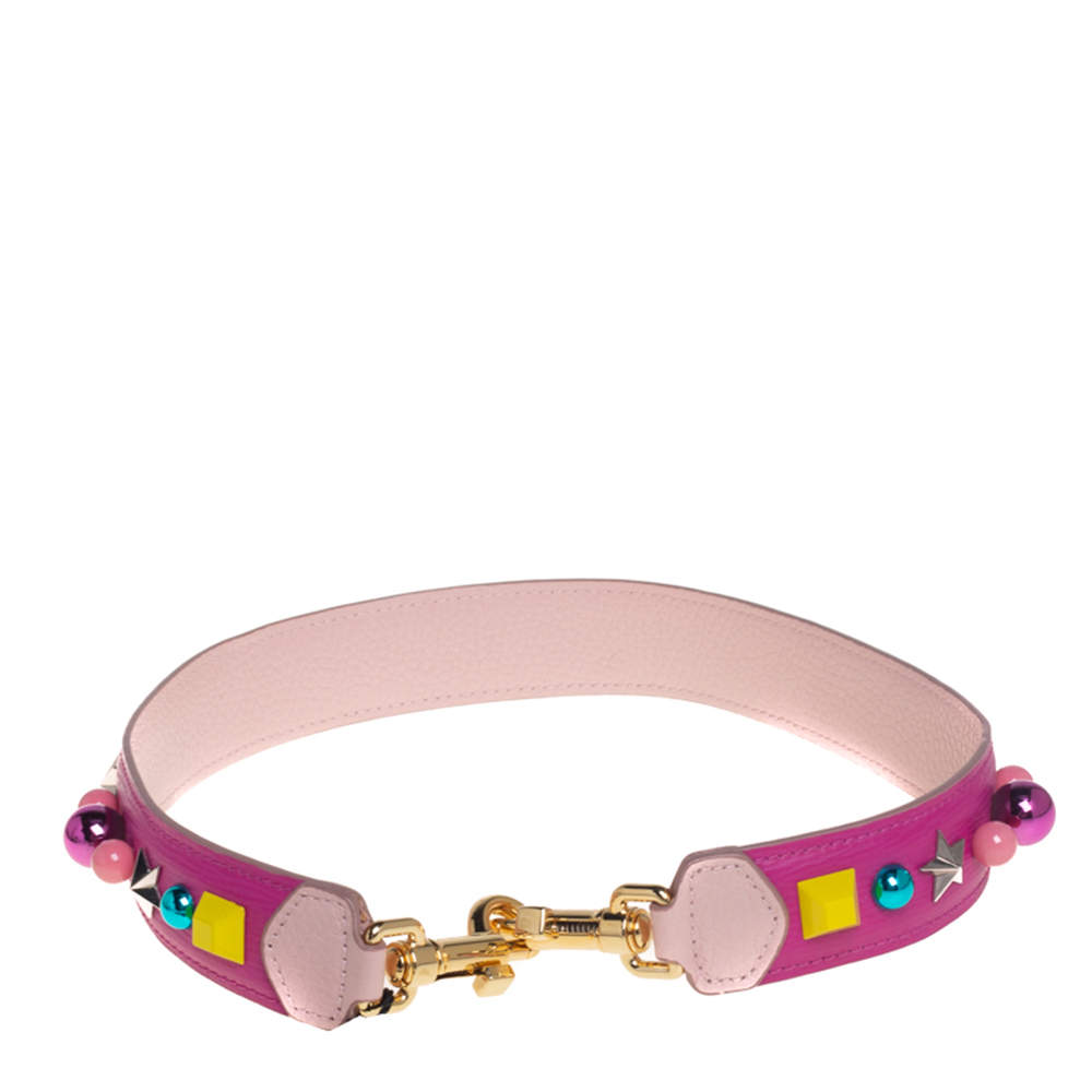 مملوكة مسبقًا Dolce & Gabbana Fuchsia Leather Embellished Shoulder Bag Strap