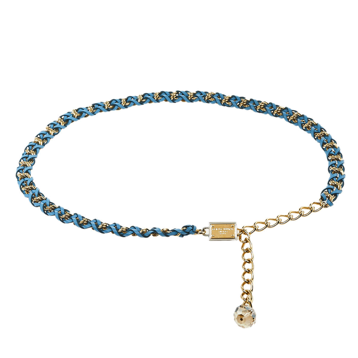 Dolce & Gabbana Blue Braided Leather Gold Tone Chain Belt