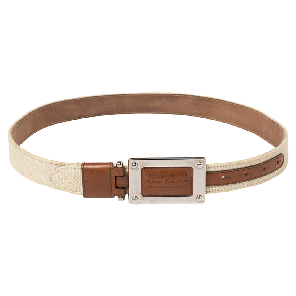Pre Owned حزام دولتشي أند غابانا إبزيم بادج شعار كانفاس مغزول 
