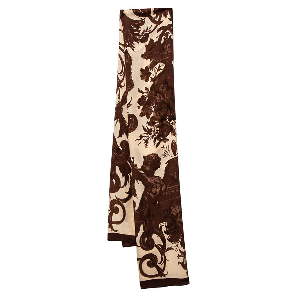Pre Owned وشاح دولتشي أند غابانا حرير مطبوع بني وبيج