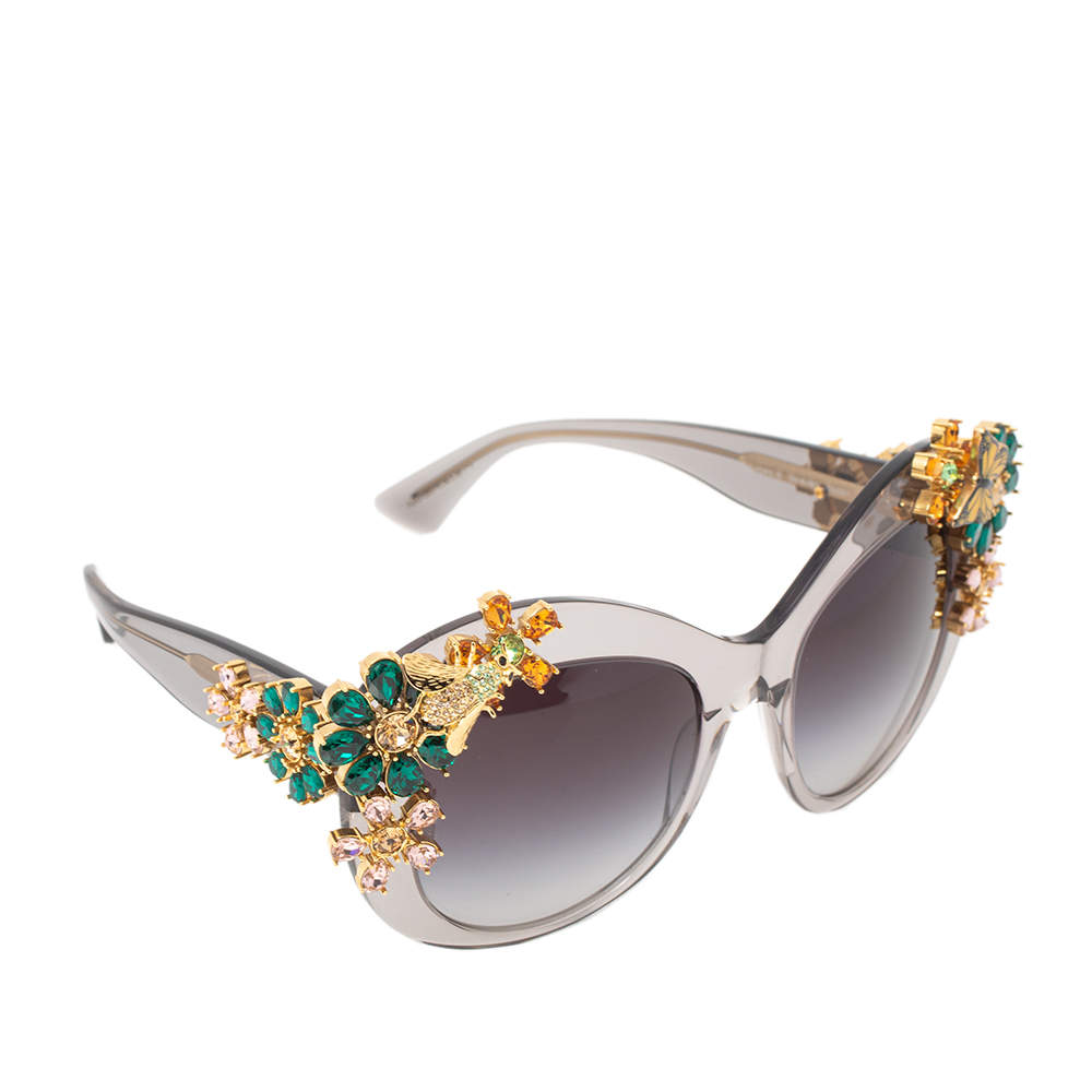 Pre Owned Dolce & Gabbana Grey Acetate DG4245 Enchanted Beauties Collection Cat Eye Sunglasses