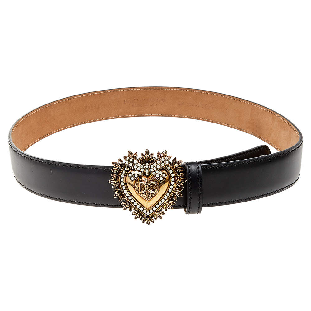 Dolce&Gabbana Black Leather Devotion Belt 80 CM